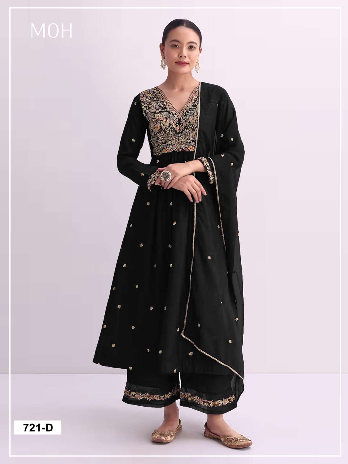 DESIGNER WEDDING PARTY WEAR VICHITRA BLOOMING BLACK SHARARA PALLAZO SALWAR SUIT CP 716 D