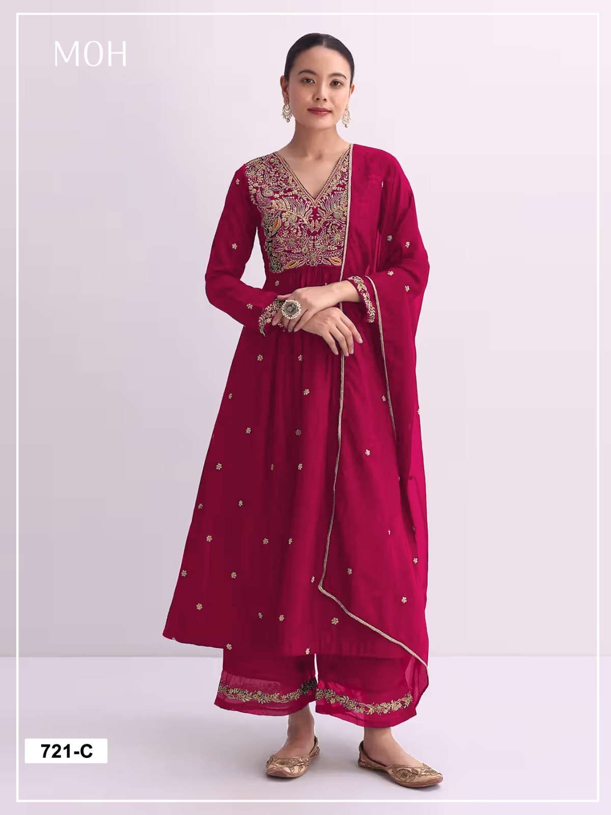 DESIGNER WEDDING PARTY WEAR VICHITRA BLOOMING RANI PINK SHARARA PALLAZO SALWAR SUIT CP 716 C