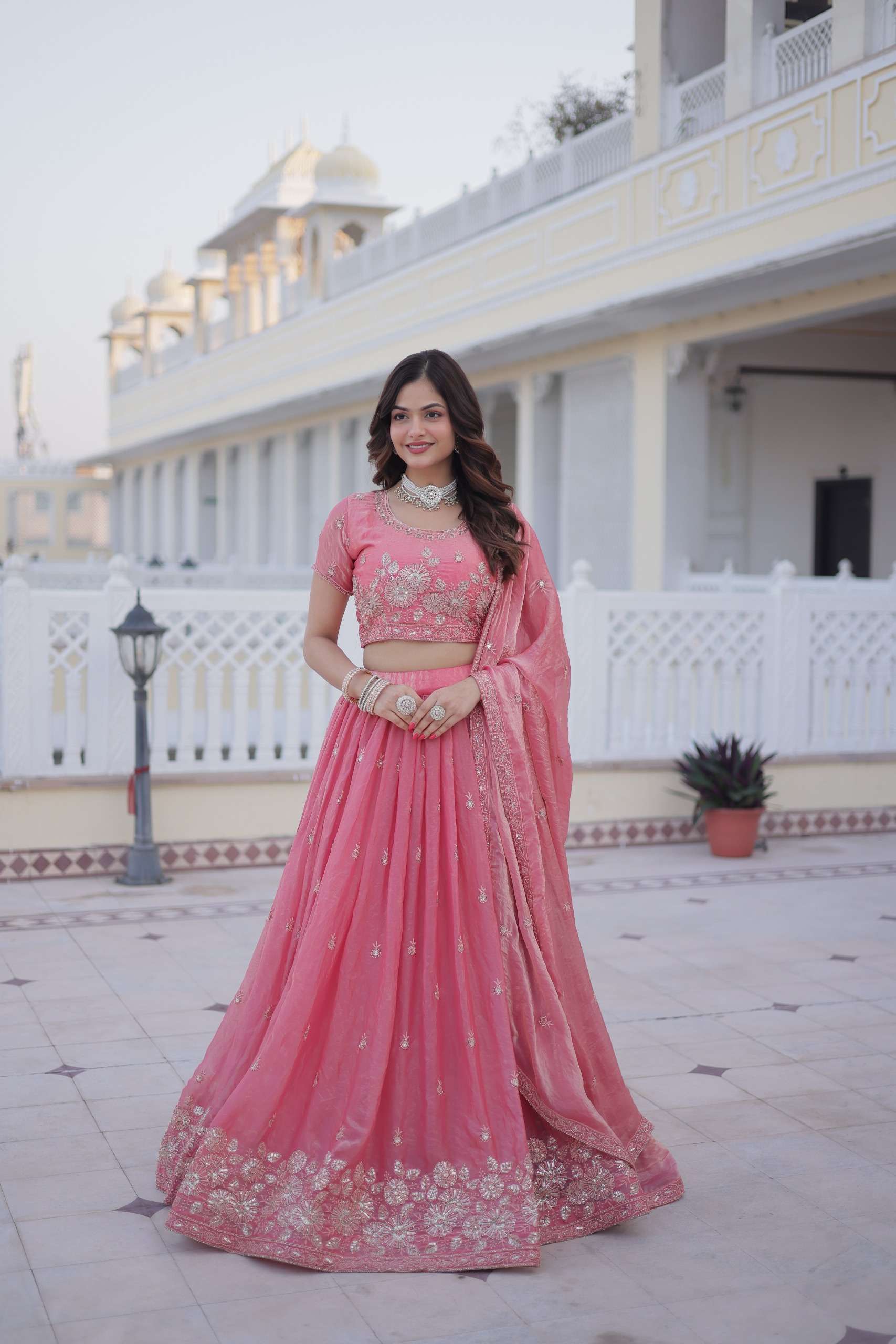INDIAN DESIGNER BOLLYWOOD WEDDING PARTY WEAR FENDI SILK PINK LEHENGA CHOLI KU 5063