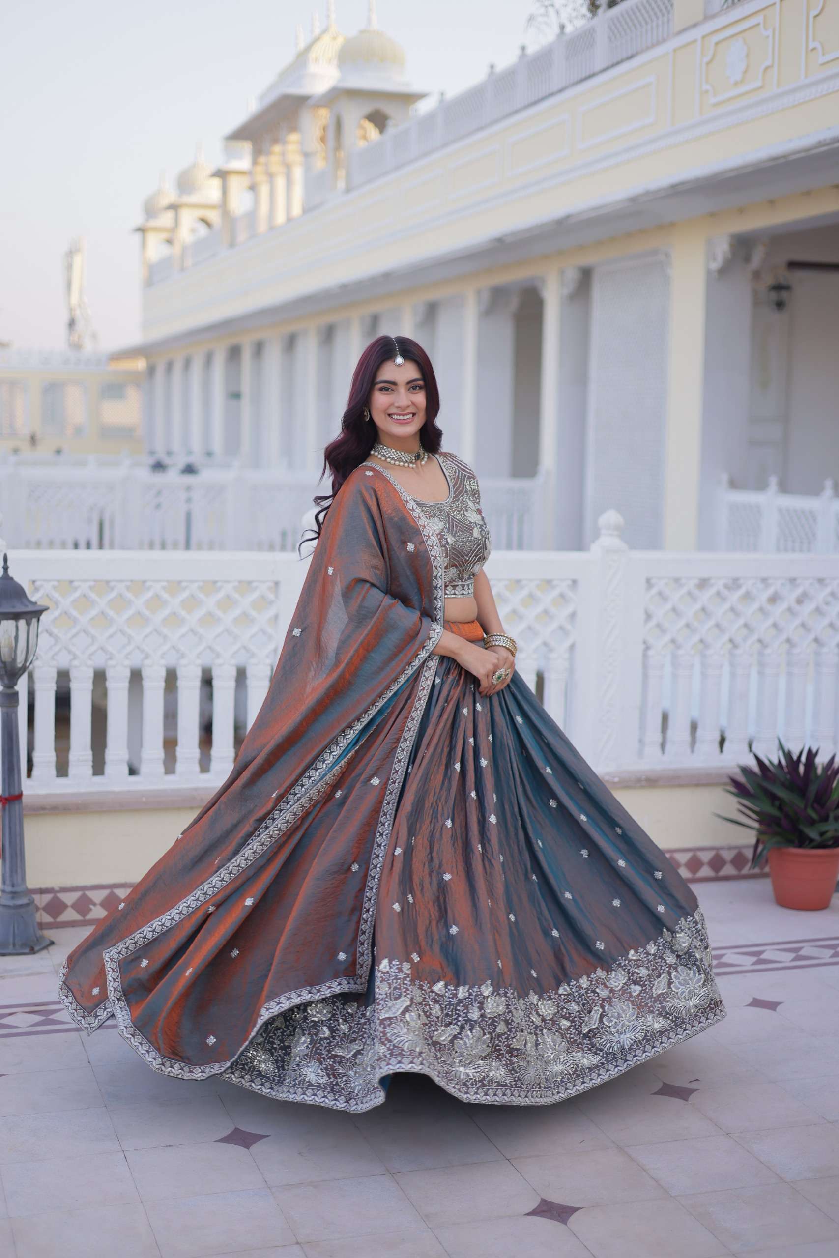 INDIAN DESIGNER BOLLYWOOD WEDDING PARTY WEAR SILK SHADED BLUE LEHENGA CHOLI LW 7158