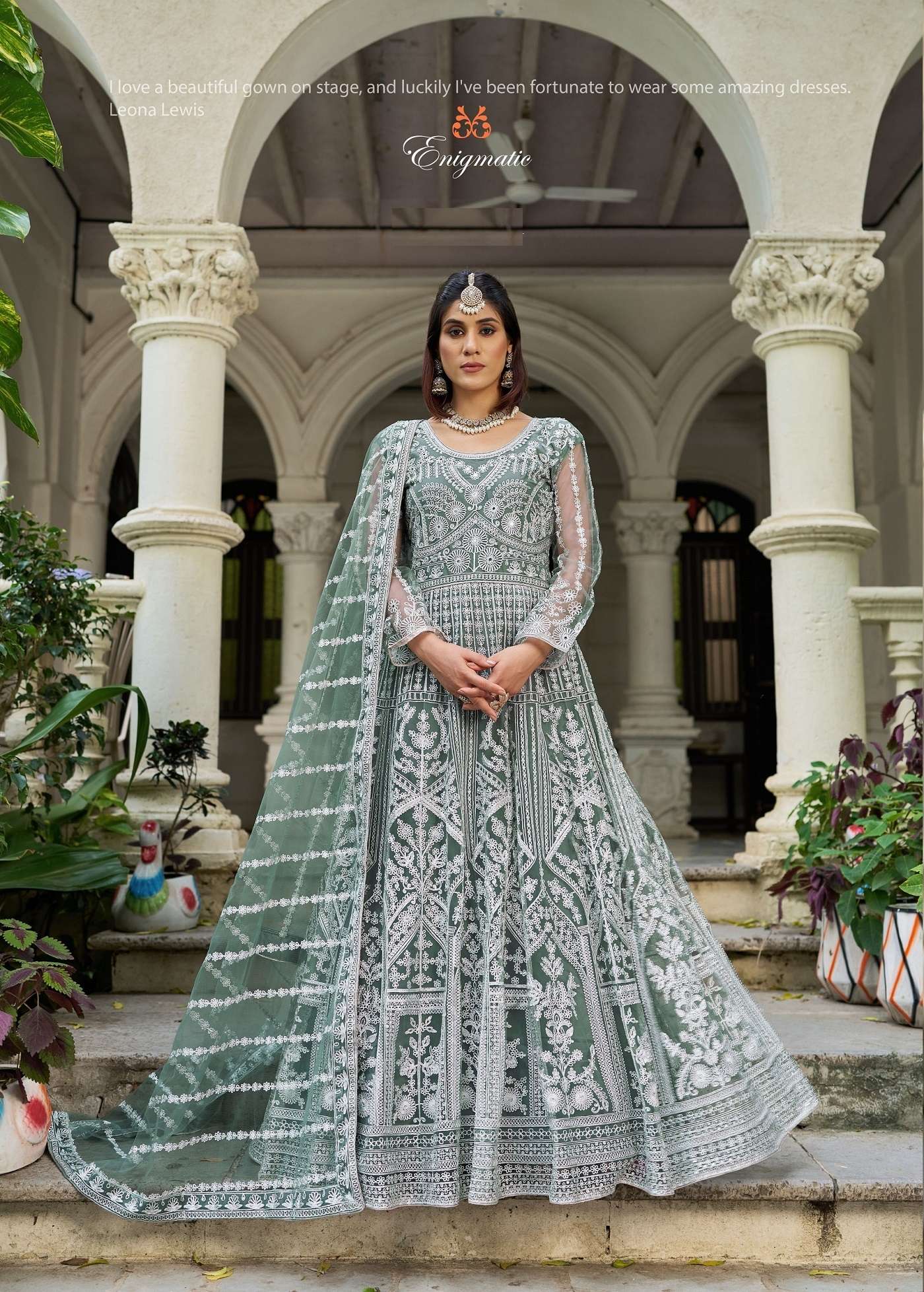 PARTY WEAR READYMADE SKY COLOR ANARKALI SALWAR SUIT LONG GOWN IN BUTTERFLY NET SENHORA MEHFIL 3105 A