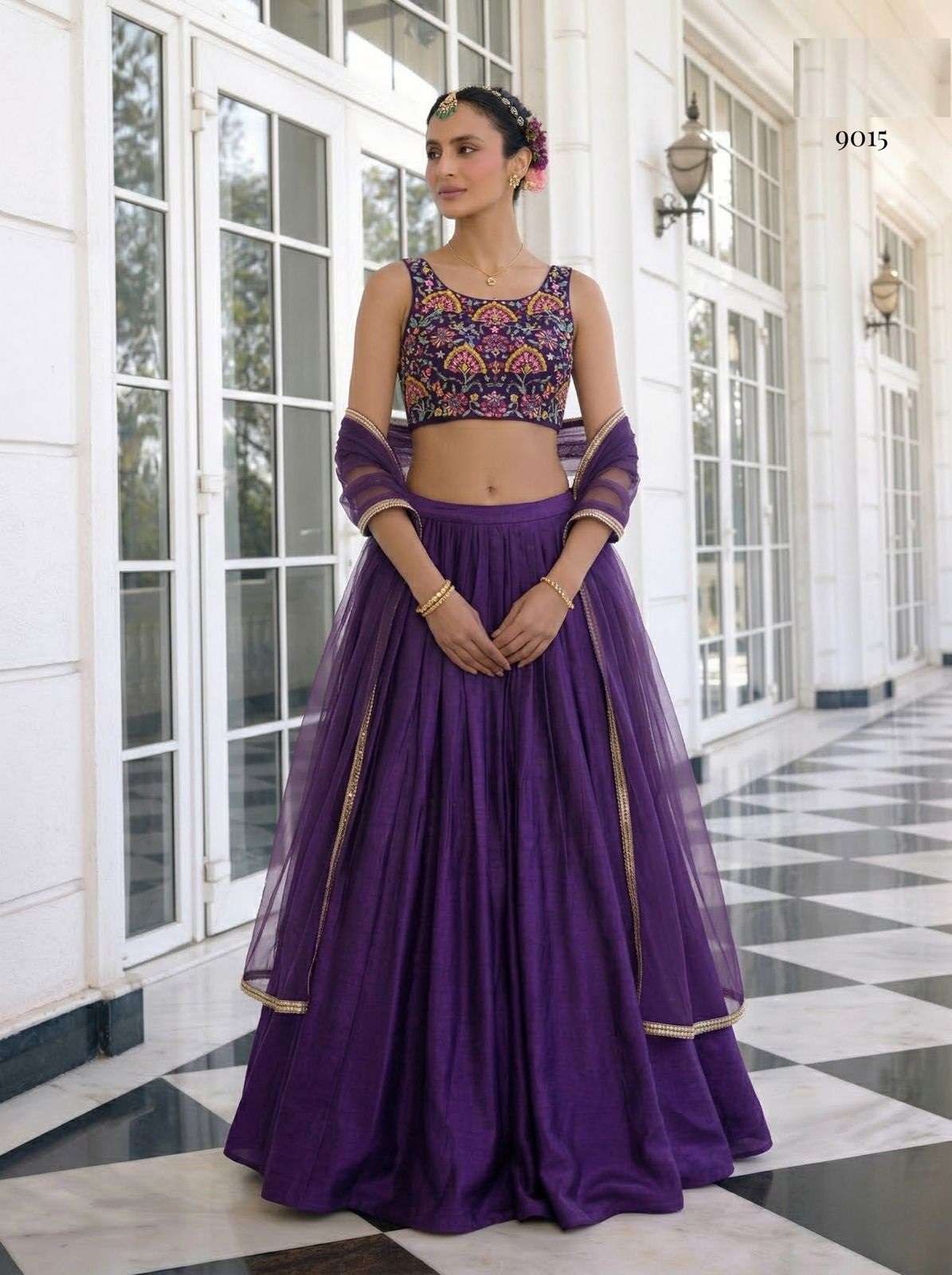 DESIGNER BOLLYWOOD BRIDAL WEDDING PARTY WEAR PREMIUM SILK PURPLE LEHENGA CHOLI SENHORA DRESSES 9015