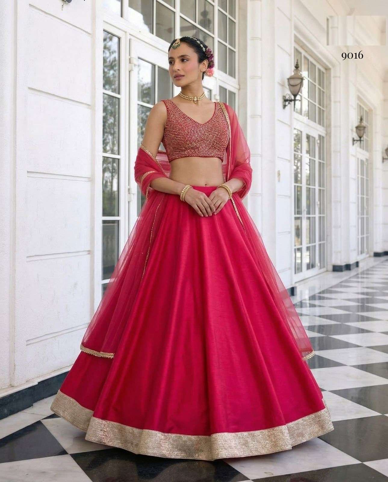 DESIGNER BOLLYWOOD BRIDAL WEDDING PARTY WEAR PREMIUM SILK RED LEHENGA CHOLI SENHORA DRESSES 9016