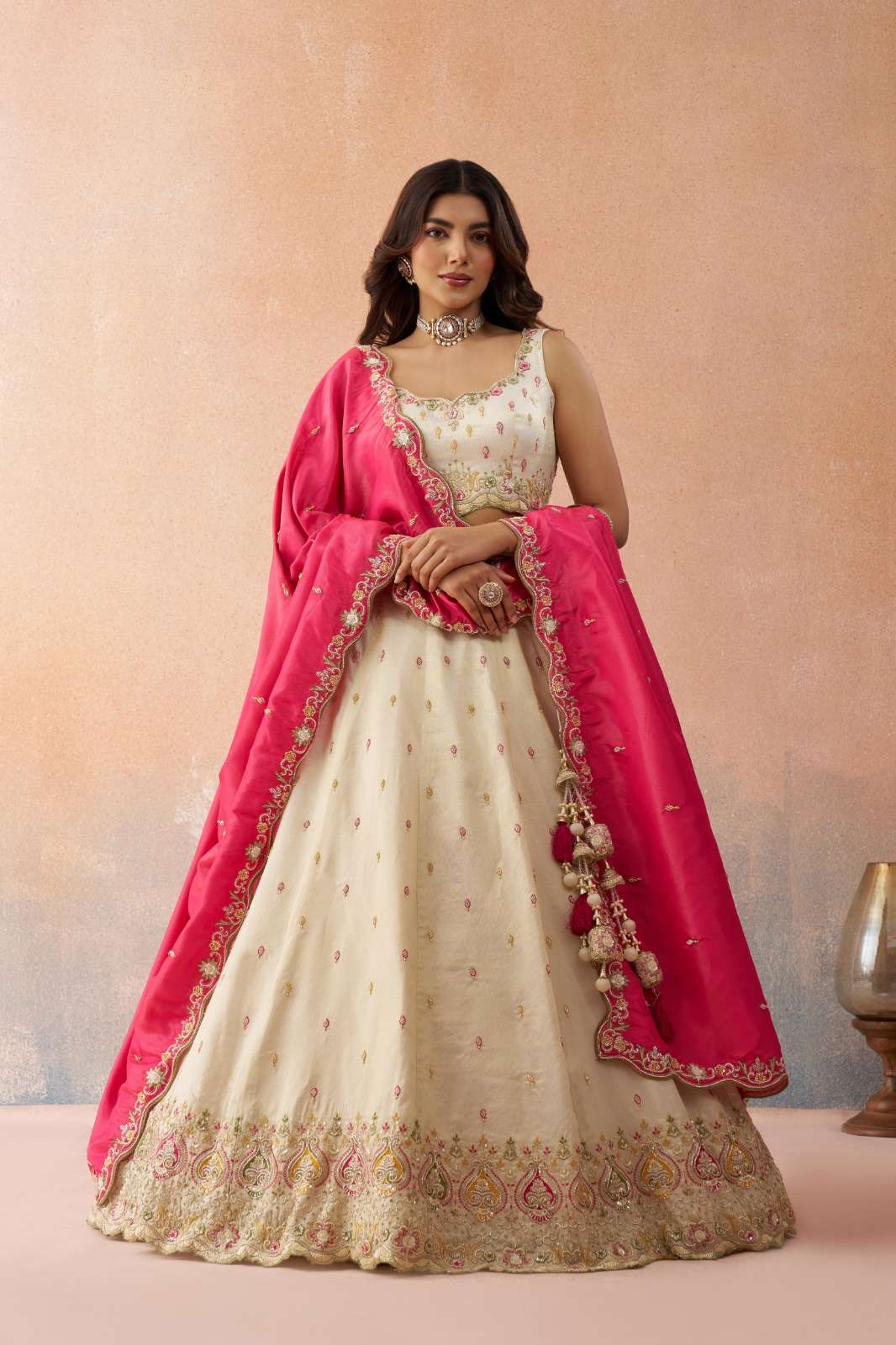 DESIGNER BOLLYWOOD BRIDAL WEDDING PARTY WEAR SILK CREAM BEADS LEHENGA CHOLI SENHORA DRESSES NT 6313 B