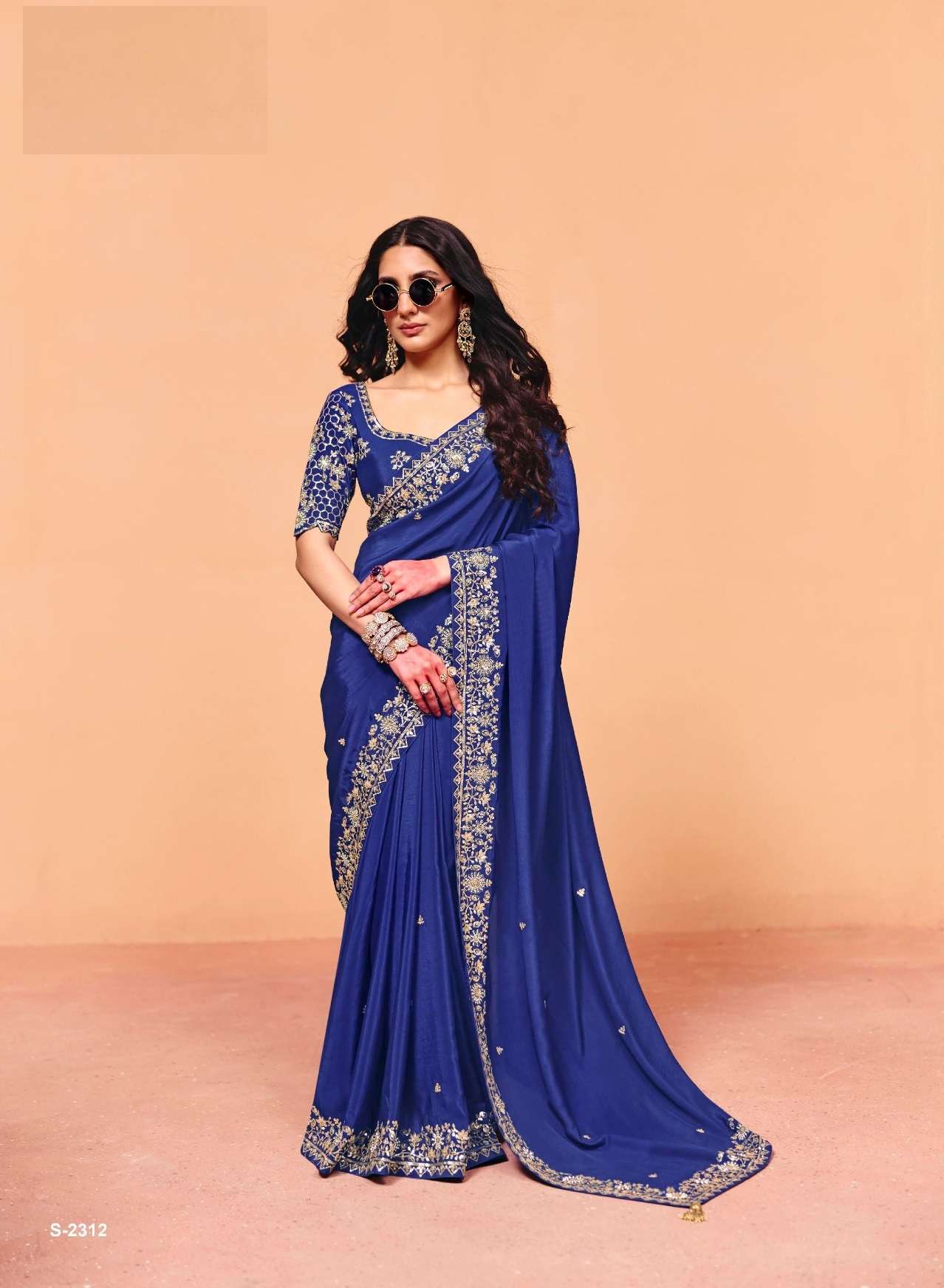 DESIGNER FANCY WEDDING PARTY WEAR INDIAN ORGANZA SATIN SILK BLUE SAREE COLLECTION SM KM 2312