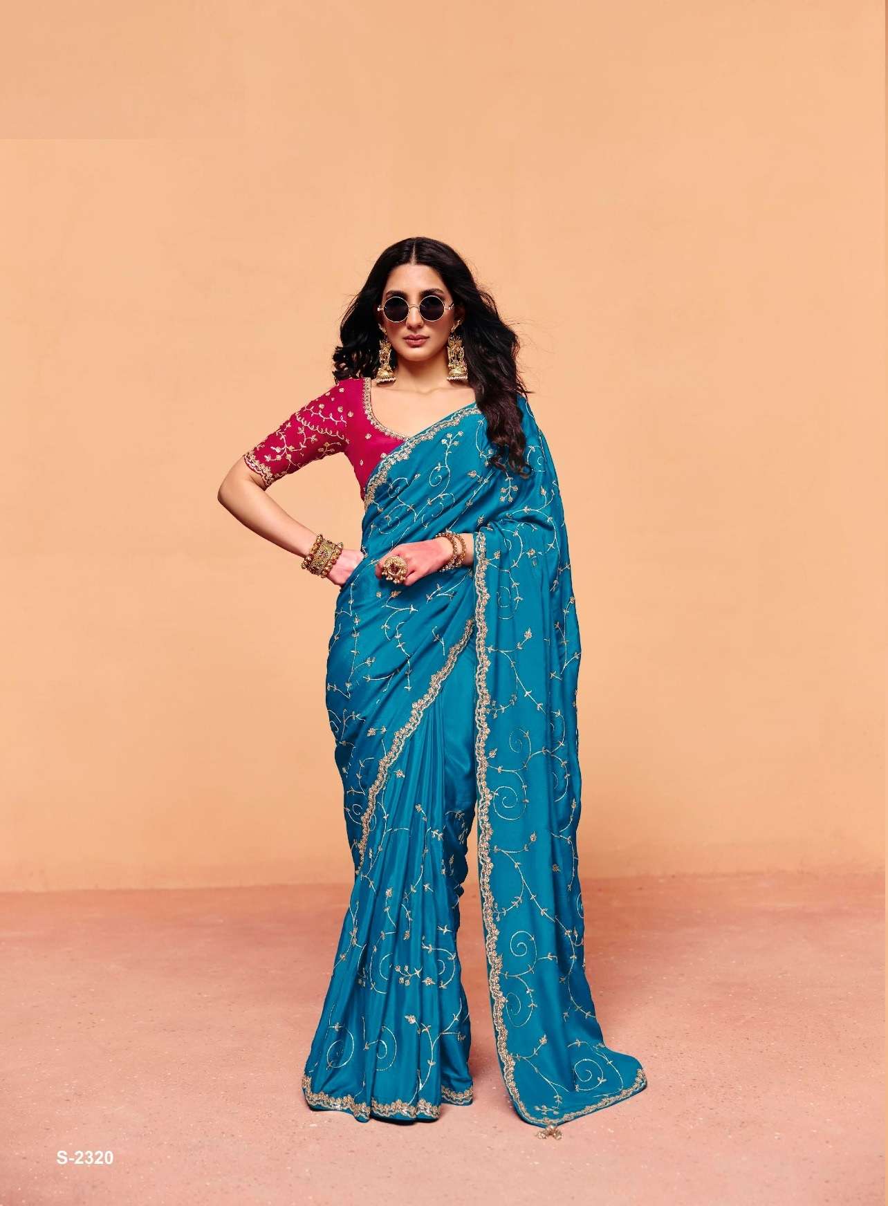 DESIGNER FANCY WEDDING PARTY WEAR INDIAN ORGANZA SATIN SILK BLUE SAREE COLLECTION SM KM 2320