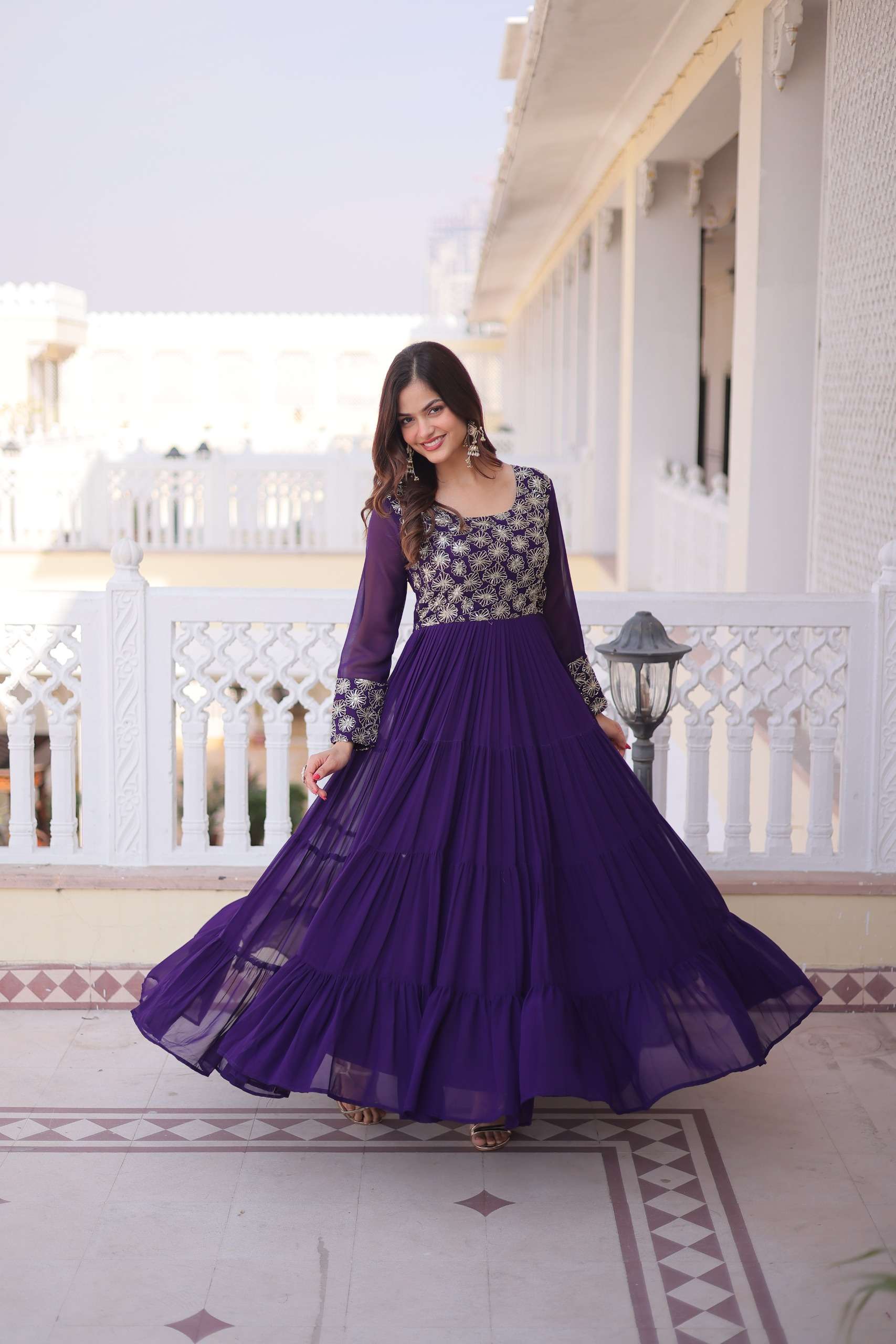 DESIGNER READYMADE GEORGETTE PURPLE ANARKALI GOWN COLLECTION LW 9309 B