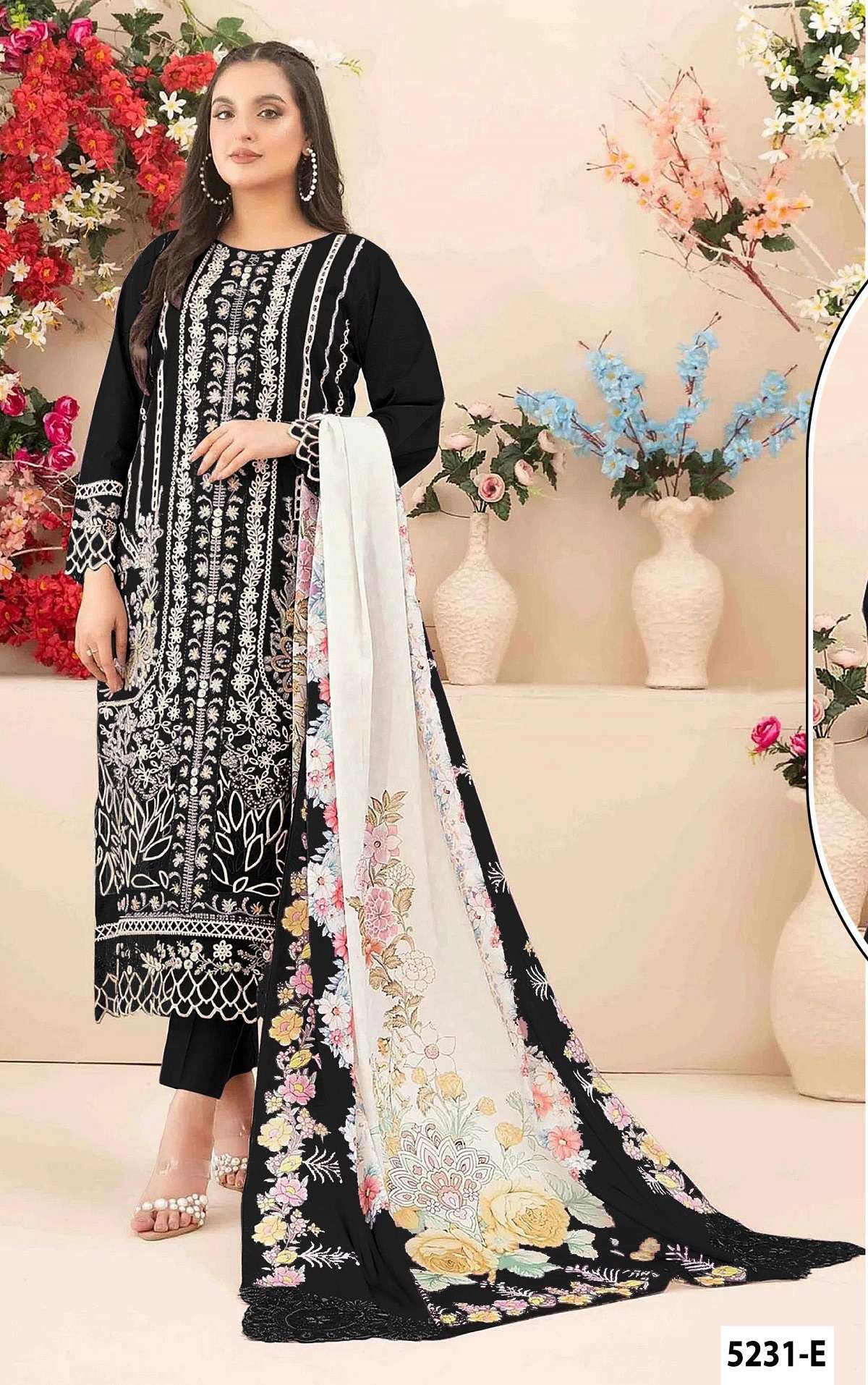 DESIGNER WEDDING PARTY WEAR CAMBRIC COTTON BLACK PAKISTANI SALWAR SUIT JG 5231 E