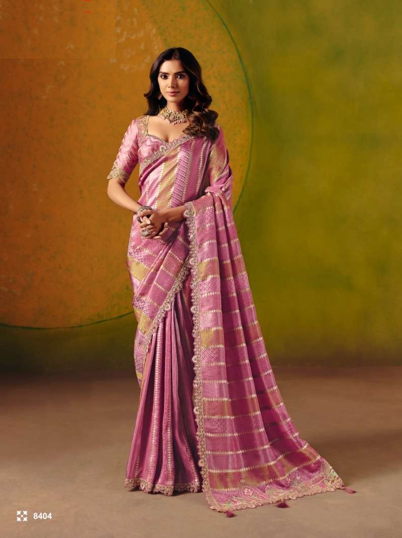 DESIGNER WEDDING PARTY WEAR PINK SILK SAREE WITH THREAD SEQUENCE WORK COLLECTION SM TATHASTU 8404