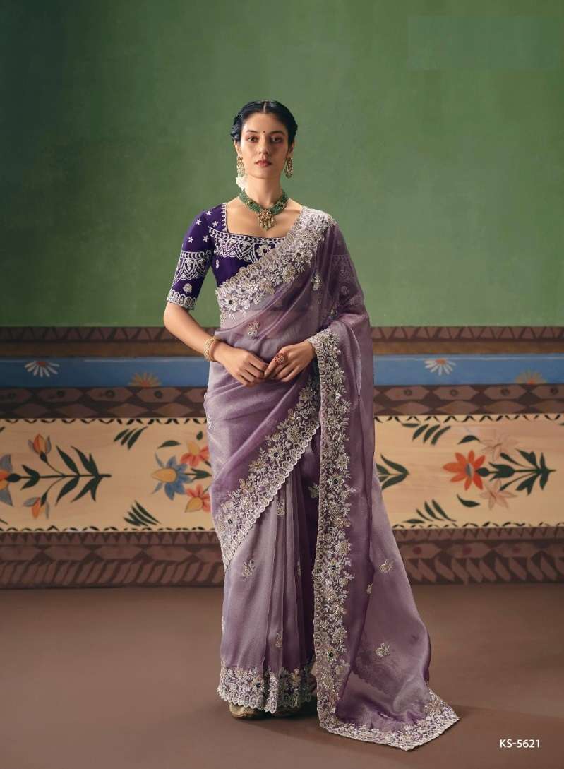 DESIGNER WEDDING PARTY WEAR PREMIUM SILK PURPLE SAREE WITH THREAD SEQUENCE WORK COLLECTION SM KIM 5621