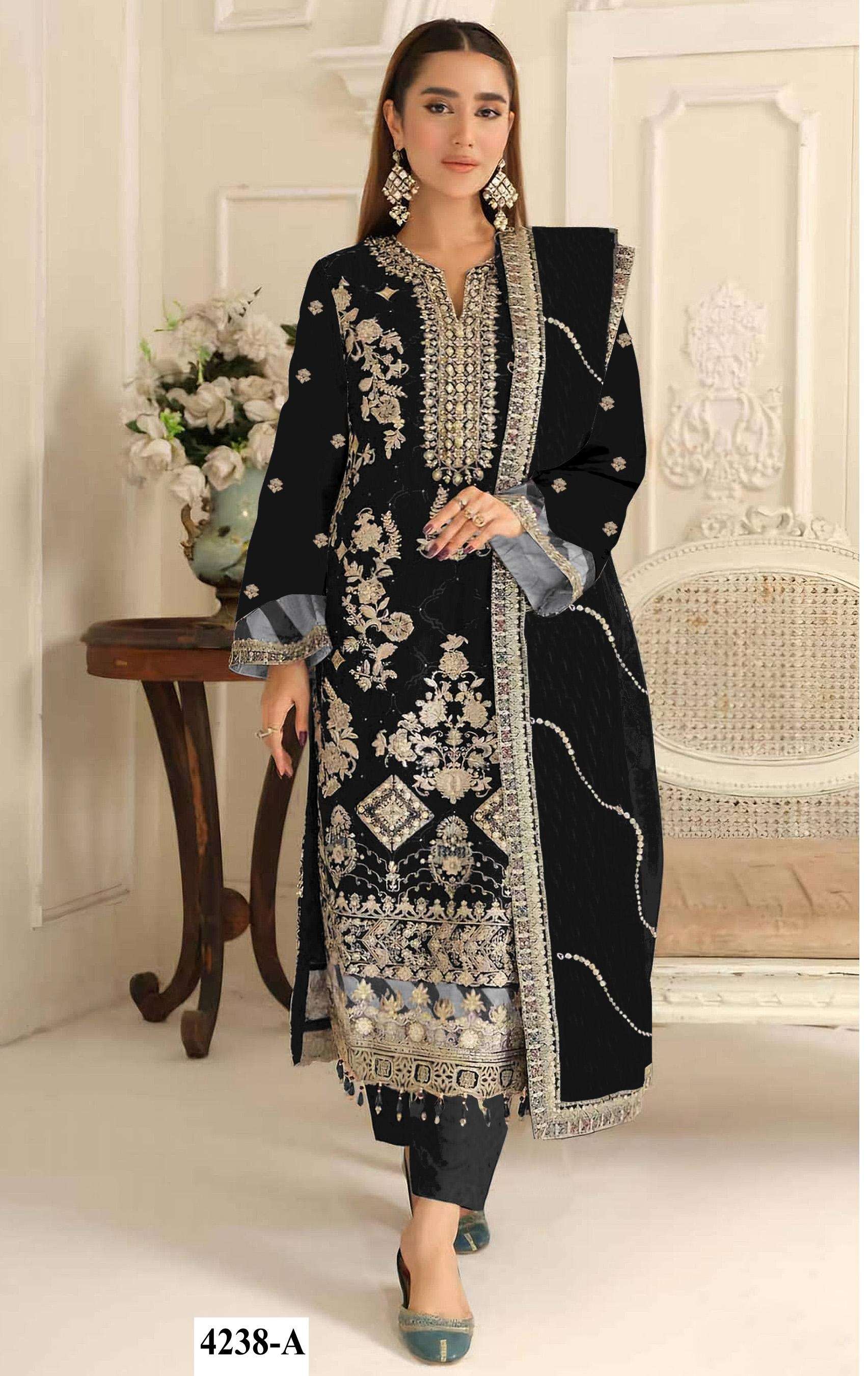 DESIGNER WEDDING PARTY WEAR RANGOLI CRUSH BLACK PAKISTANI SALWAR SUIT JG 4238 A