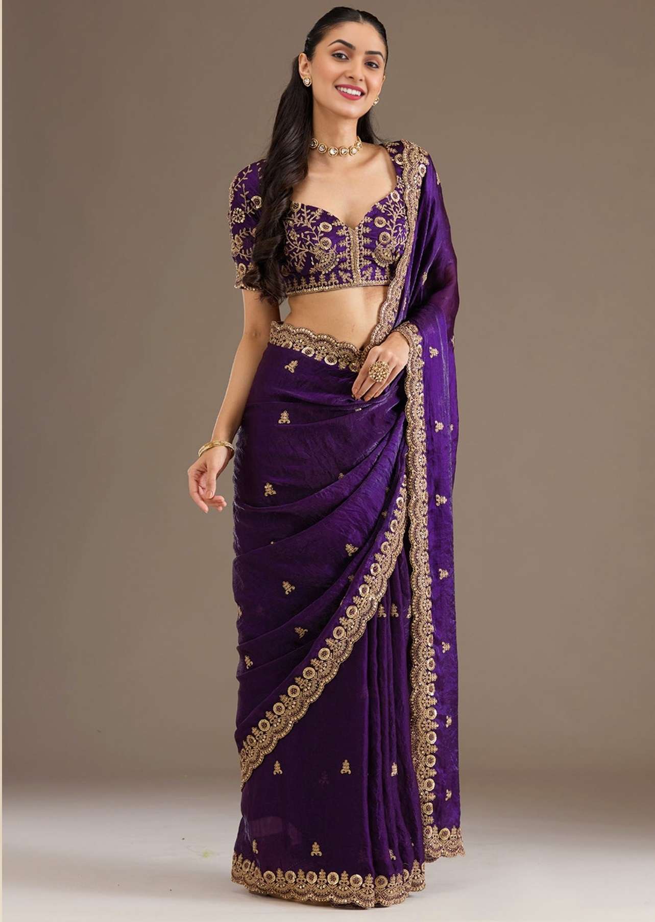 DESIGNER WEDDING PARTY WEAR TISSUE SILK PURPLE SAREE WITH ZARI THREAD SEQUENCE WORK COLLECTION ZC 1026 C