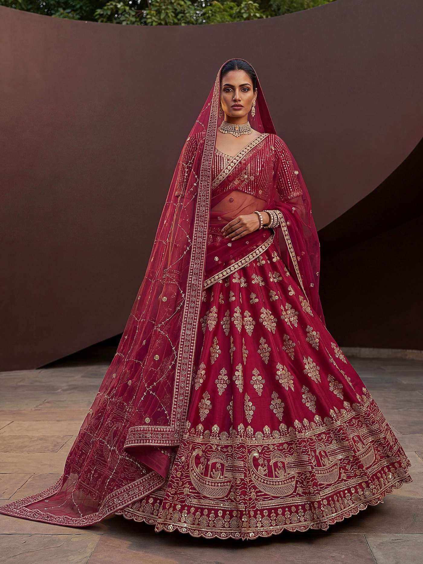 DESIGNER BOLLYWOOD BRIDAL WEDDING PARTY WEAR SILK HAND WORK ZARI RED RANI LEHENGA CHOLI SENHORA DRESSES SM PC SAMRIDHI 103