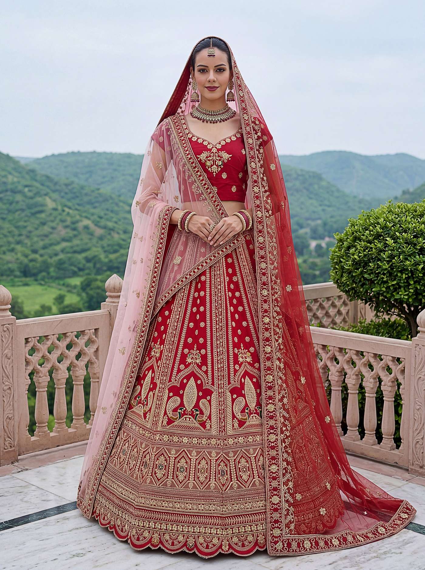DESIGNER BRIDAL WEDDING PARTY WEAR RED SILK LEHENGA CHOLI SENHORA DRESSES SM PC AISHA 101