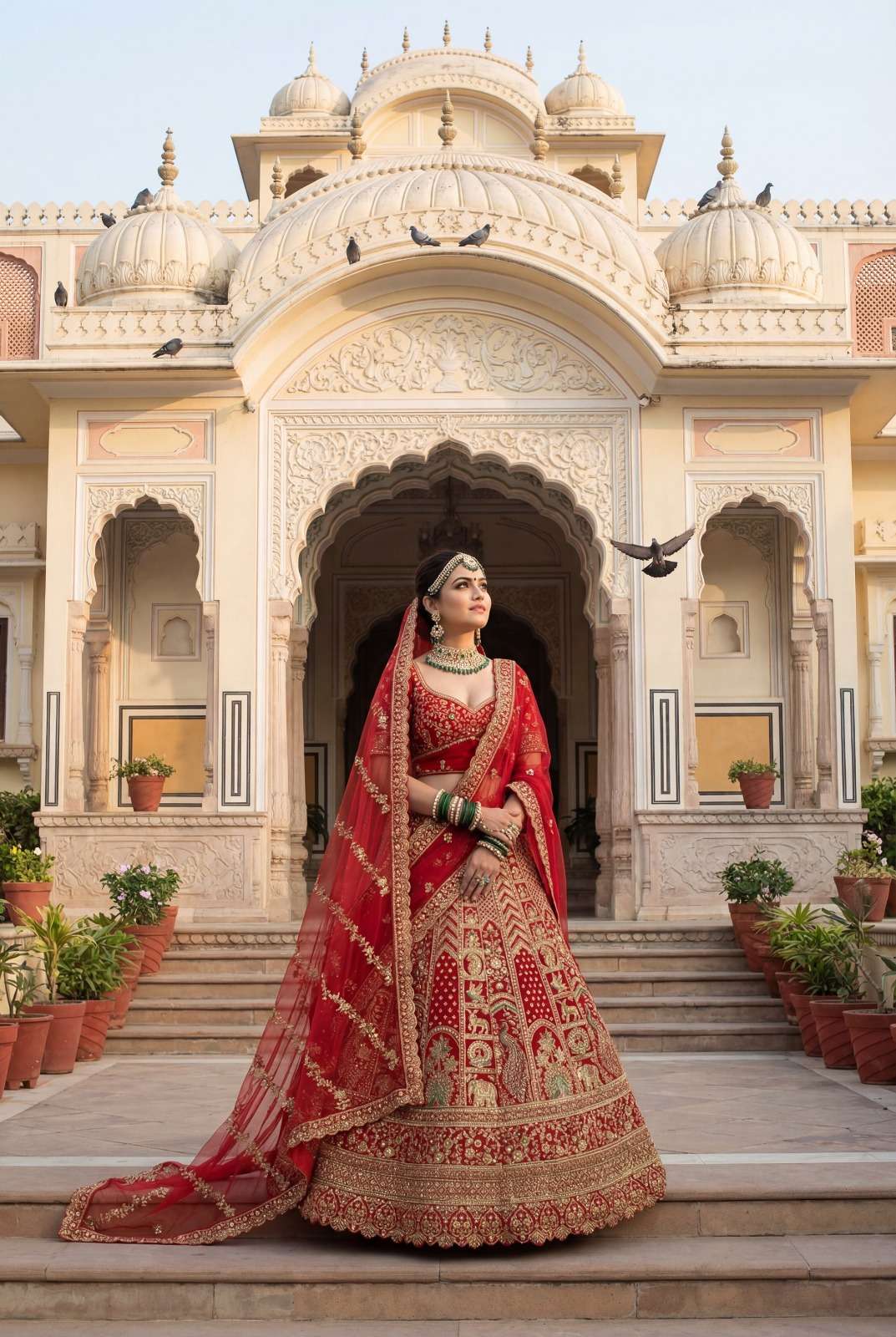 DESIGNER BRIDAL WEDDING PARTY WEAR RED SILK LEHENGA CHOLI TWO DUPATTA SENHORA DRESSES SM PC AV 103
