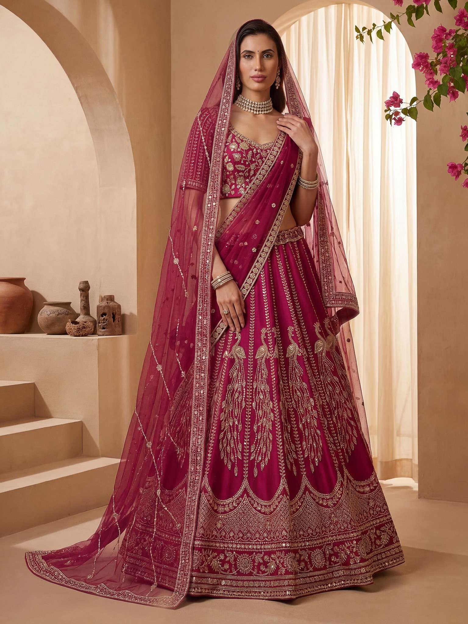 DESIGNER BRIDAL WEDDING PARTY WEAR SILK HAND WORK SEQUENCE RANI PINK LEHENGA CHOLI SENHORA DRESSES SM PC HAYAT 103