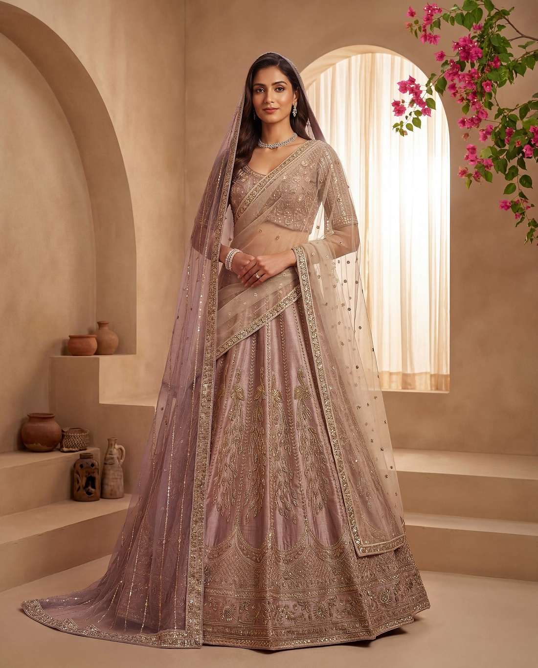 DESIGNER BRIDAL WEDDING PARTY WEAR SILK HAND WORK SEQUENCE LAVENDER LEHENGA CHOLI SENHORA DRESSES SM PC HAYAT 105