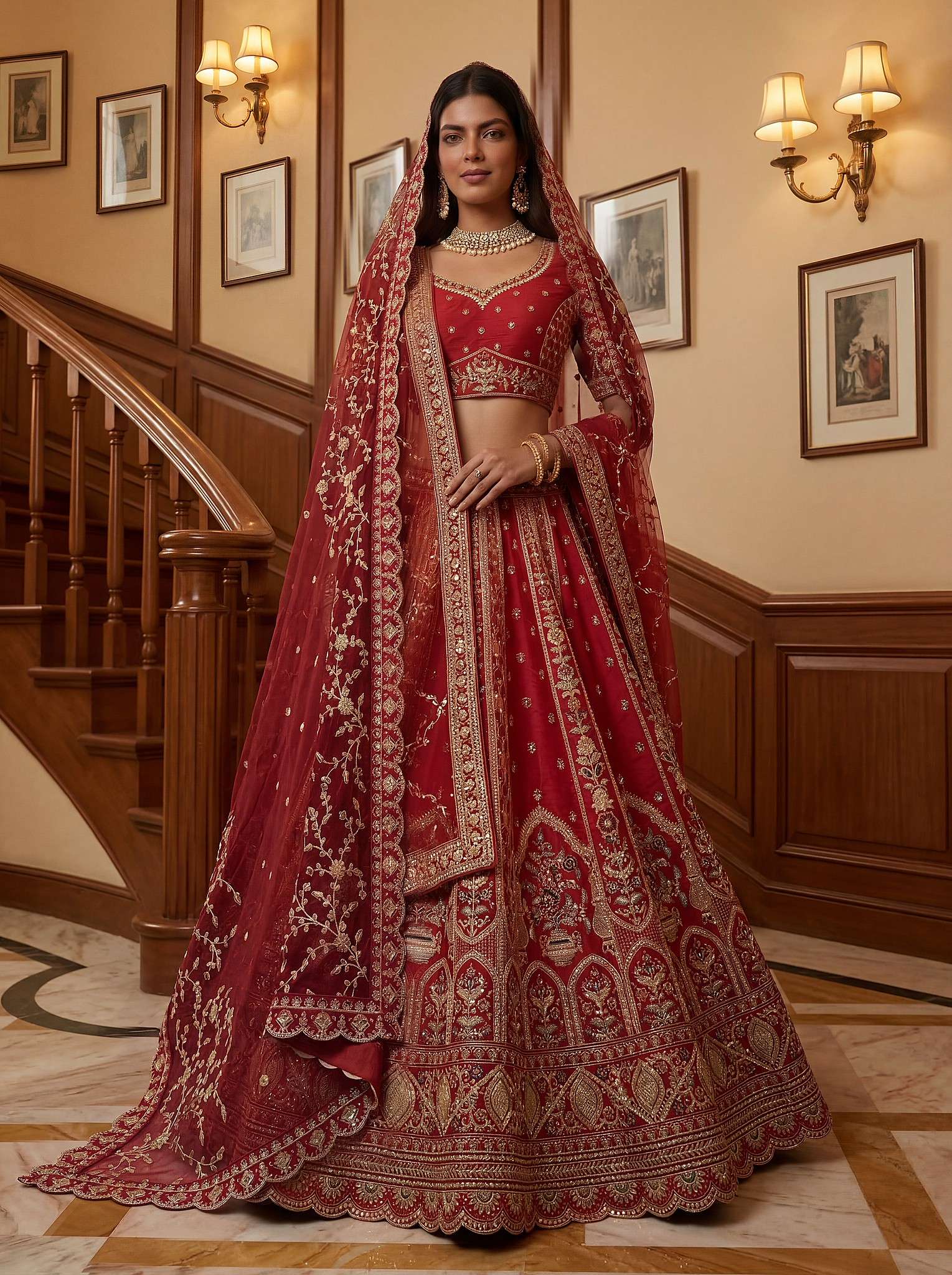 DESIGNER BRIDAL WEDDING PARTY WEAR SILK HAND WORK SEQUENCE RED LEHENGA CHOLI SENHORA DRESSES SM PC HAYAT 106