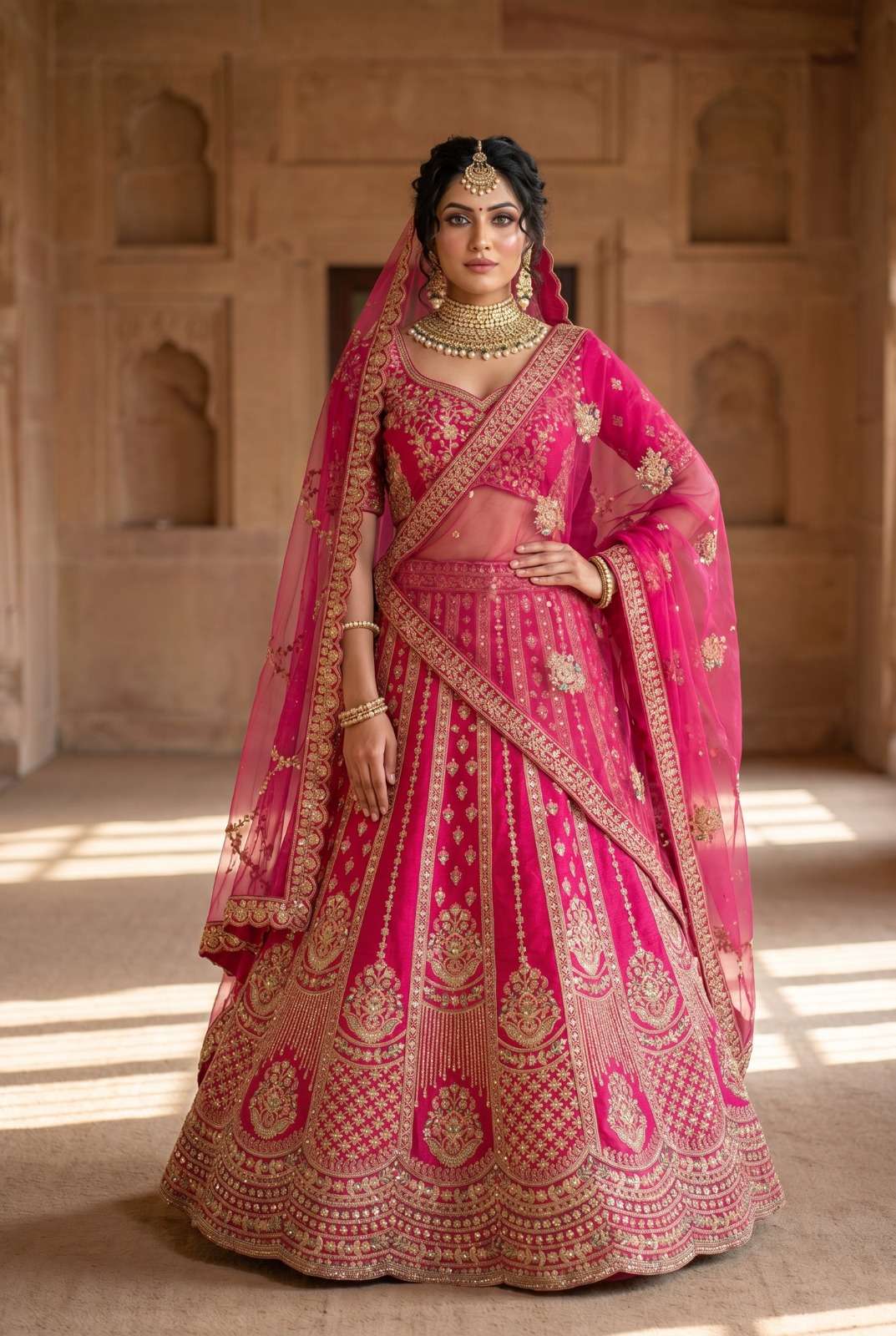DESIGNER BRIDAL WEDDING PARTY WEAR SILK HAND WORK SEQUENCE DOUBLE DUPATTA RANI PINK LEHENGA CHOLI SENHORA DRESSES SM AV 106
