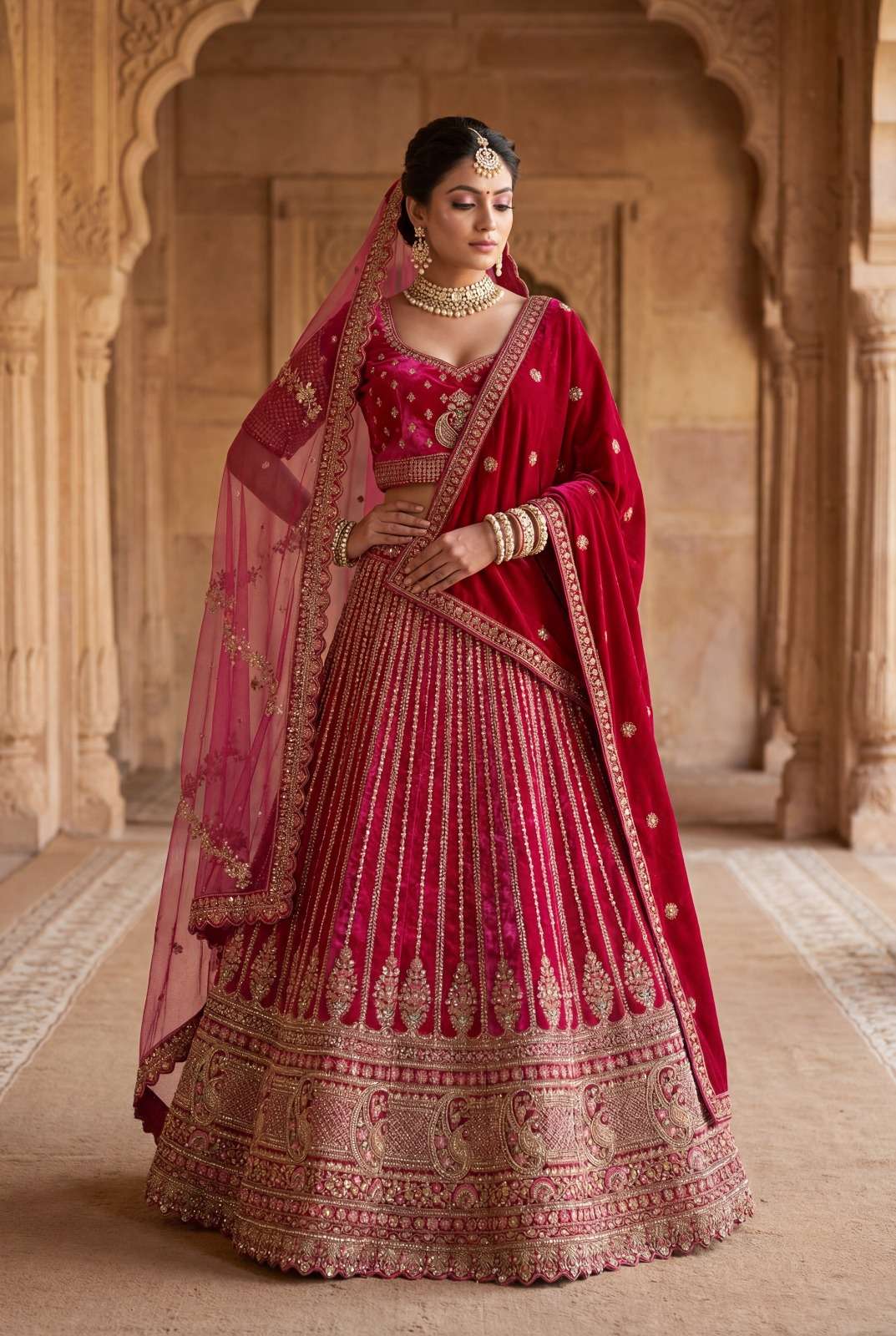 DESIGNER BRIDAL WEDDING PARTY WEAR SILK LEHENGA CHOLI TWO DUPATTA SENHORA DRESSES SM PC AV 102