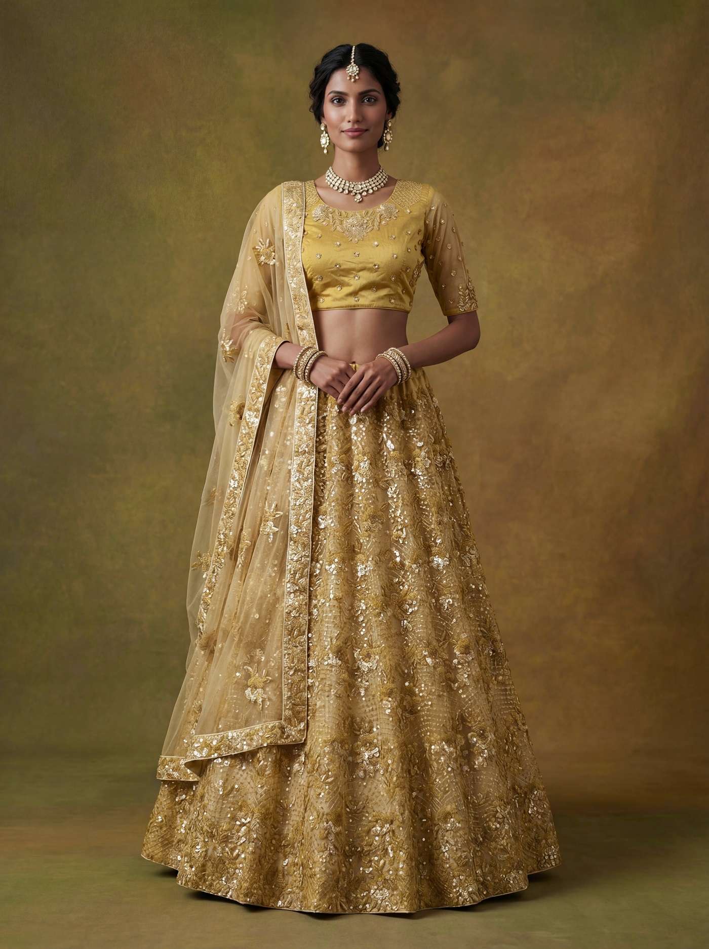 DESIGNER BRIDAL WEDDING PARTY WEAR YELLOW NET LEHENGA CHOLI SENHORA DRESSES SM PC AISHA 106