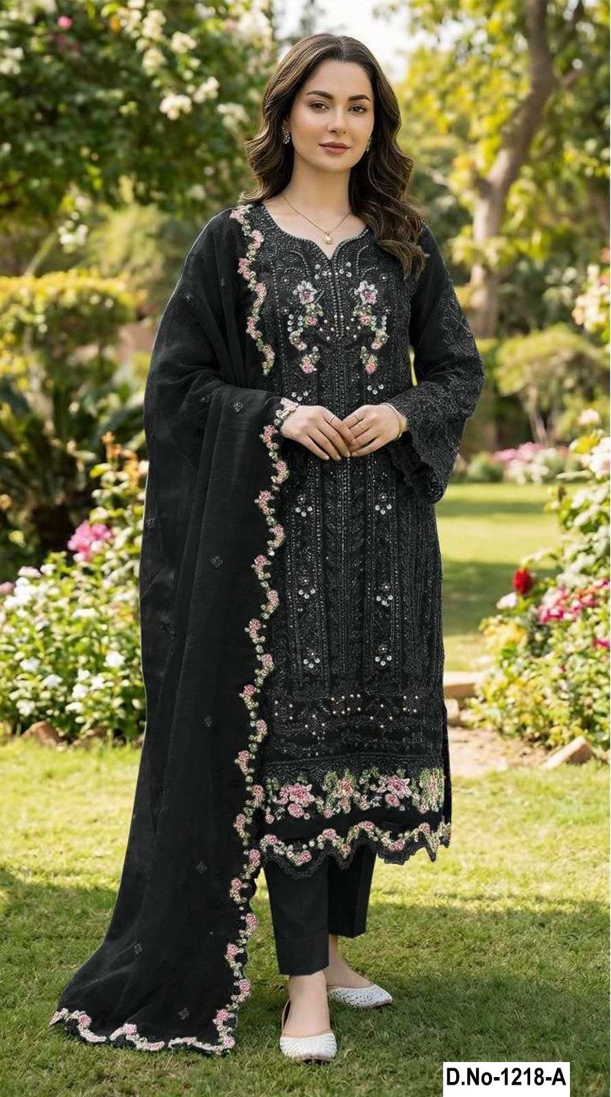 DESIGNER FANCY PARTY WEAR CHIFFON BLACK PAKISTANI SALWAR SUIT SHF 1218 A