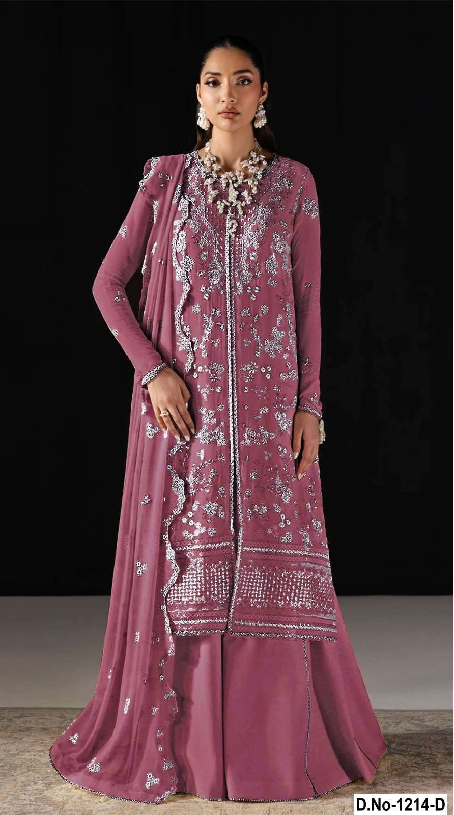 DESIGNER FANCY PARTY WEAR CHIFFON PAKISTANI PINK SHARARA SALWAR SUIT PALAZZO SHF 1214 D