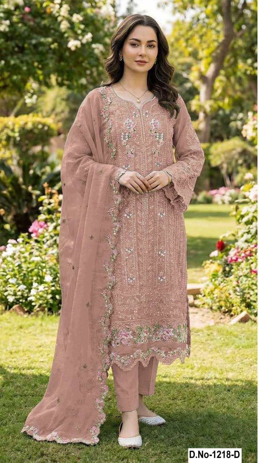 DESIGNER FANCY PARTY WEAR CHIFFON PEACH PAKISTANI SALWAR SUIT SHF 1218 D