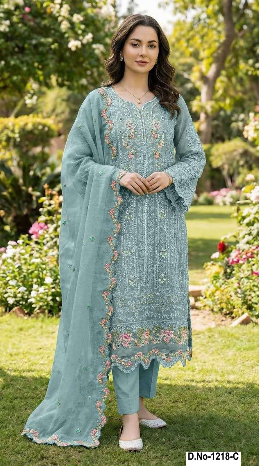 DESIGNER FANCY PARTY WEAR CHIFFON SKY BLUE PAKISTANI SALWAR SUIT SHF 1218 C