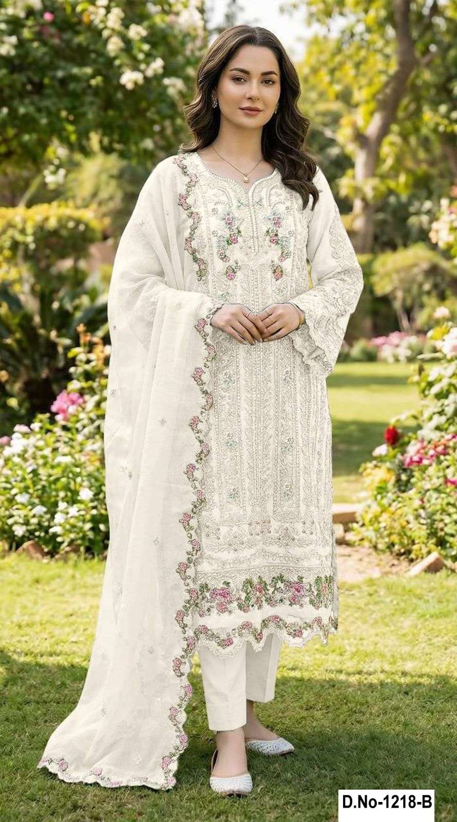DESIGNER FANCY PARTY WEAR CHIFFON WHITE PAKISTANI SALWAR SUIT SHF 1218 B
