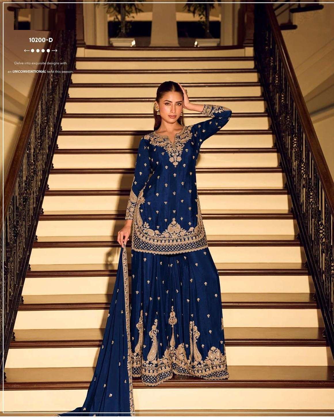 DESIGNER FANCY PARTY WEAR PREMIUM CHINON SILK BLUE SHARARA SALWAR SUIT PALAZZO SY RH KANCHAN 10200 D