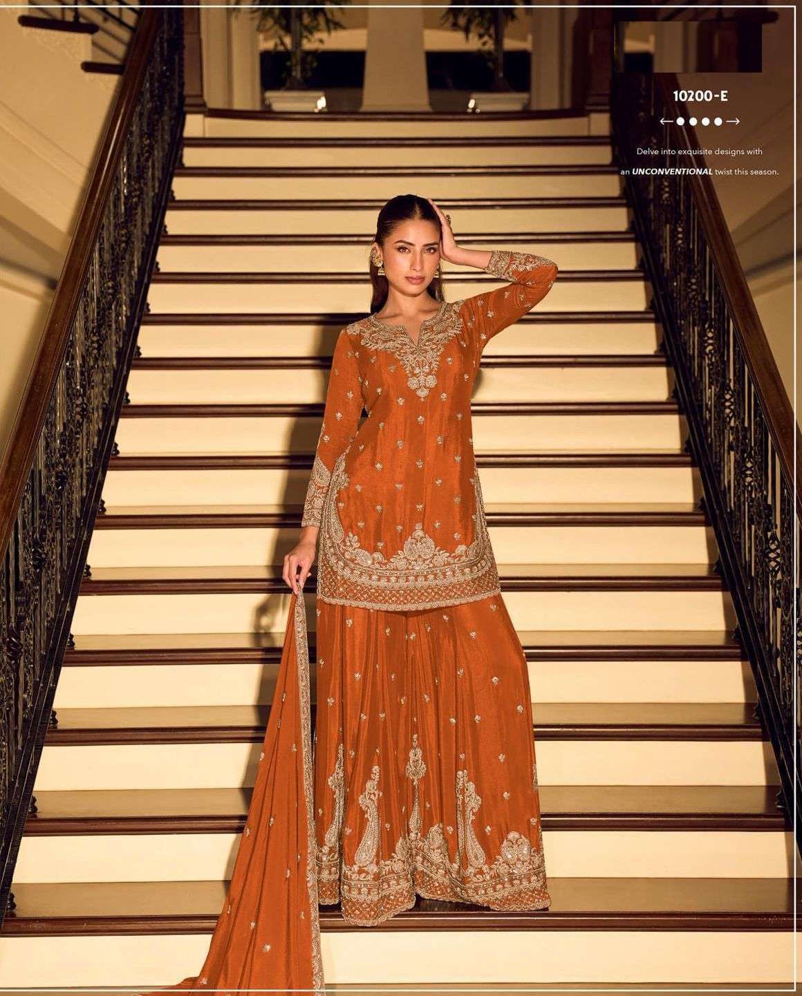 DESIGNER FANCY PARTY WEAR PREMIUM CHINON SILK ORANGE SHARARA SALWAR SUIT PALAZZO SY RH KANCHAN 10200 E