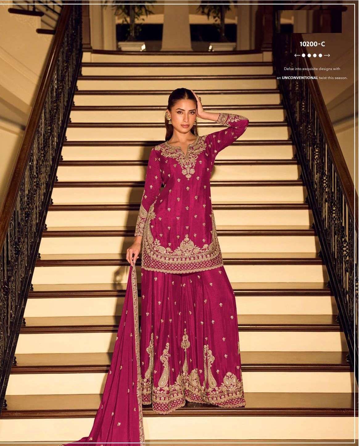 DESIGNER FANCY PARTY WEAR PREMIUM CHINON SILK PINK SHARARA SALWAR SUIT PALAZZO SY RH KANCHAN 10200 C