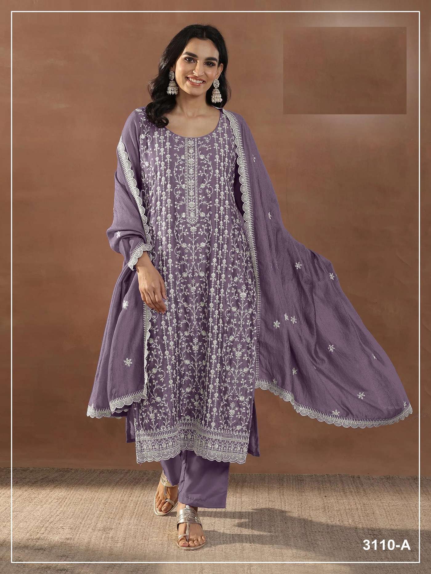 DESIGNER FANCY PARTY WEAR RANGOLI CRUSH LAVENDER PALAZZO SALWAR SUIT PALAZZO JG 3110 A