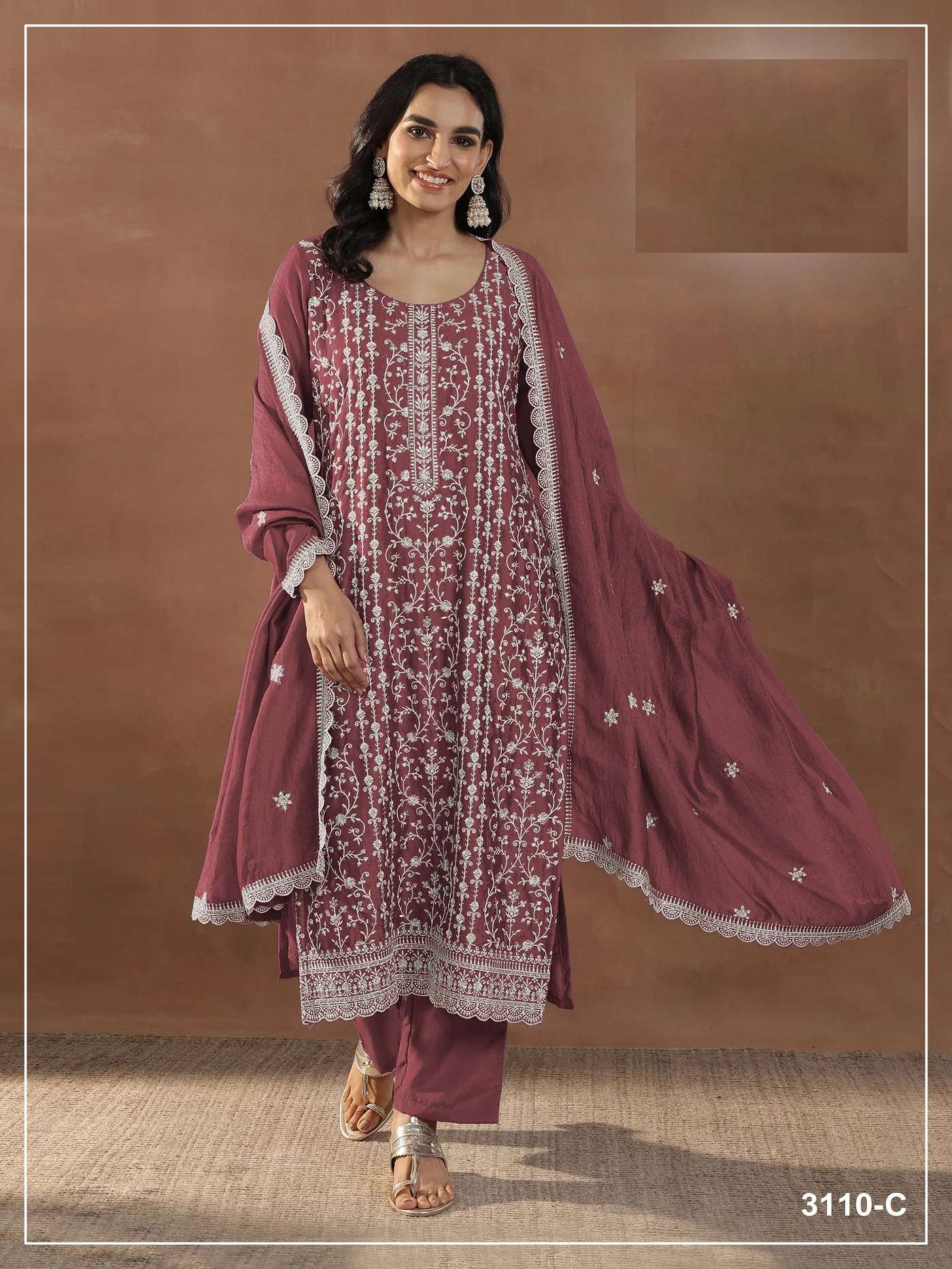 DESIGNER FANCY PARTY WEAR RANGOLI CRUSH PEACH PALAZZO SALWAR SUIT PALAZZO JG 3110 C