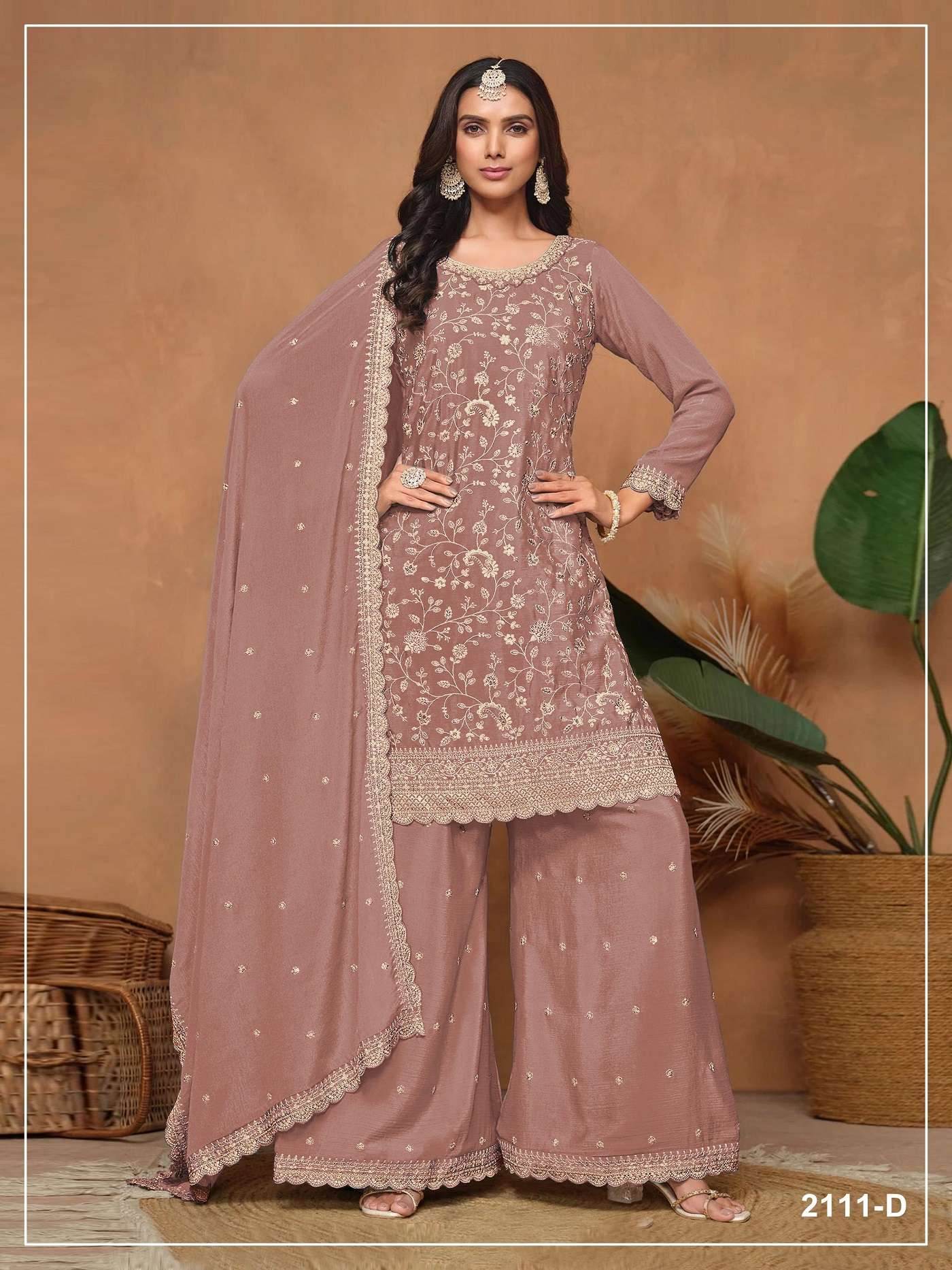 DESIGNER FANCY PARTY WEAR VICHITRA SILK PEACH SHARARA SALWAR SUIT PALAZZO JG 2111 D