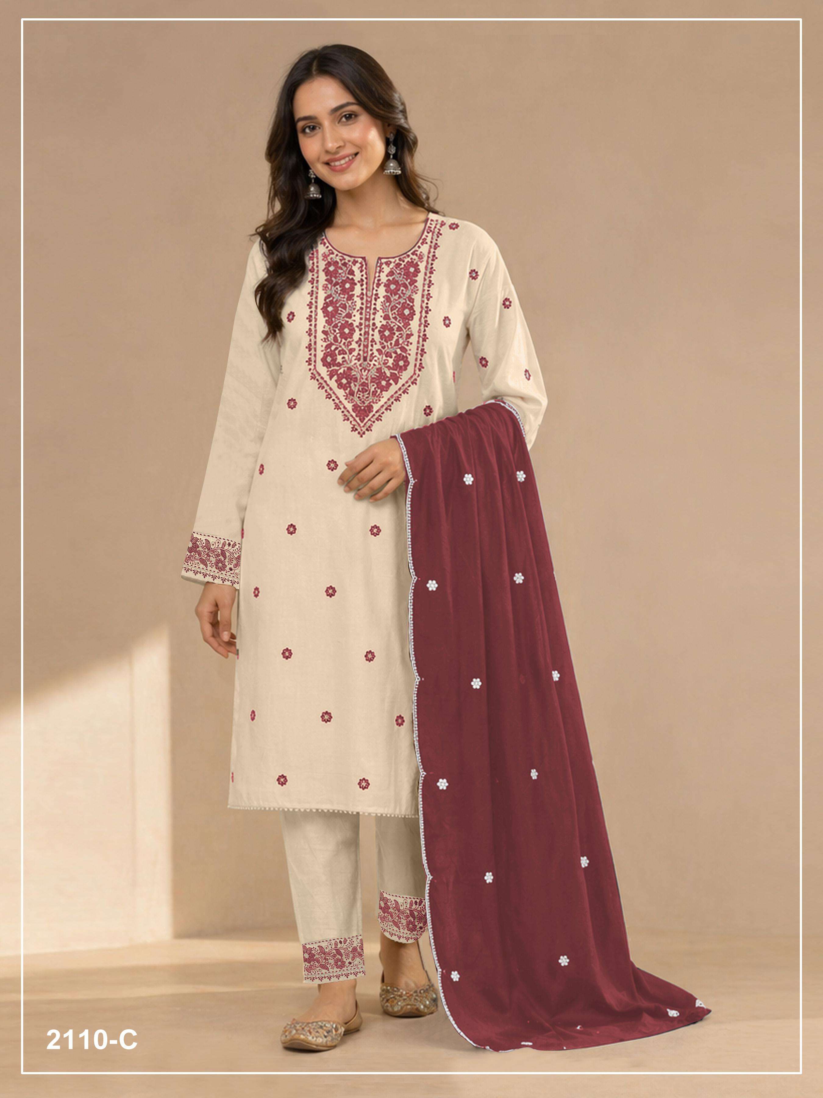 DESIGNER FANCY PARTY WEAR WHITE KHADI COTTON SALWAR SUIT JG 2110 C
