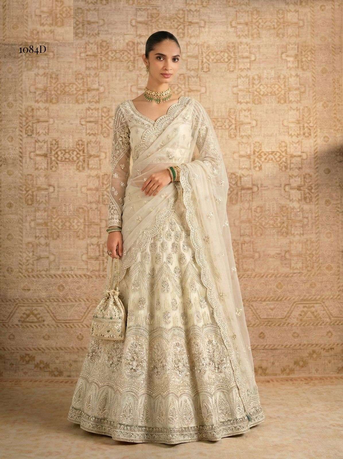 DESIGNER FANCY WEDDING PARTY WEAR INDIAN HEAVY WHITE NET LEHENGA CHOLI WITH DUPATTA ALZ 1084 CC