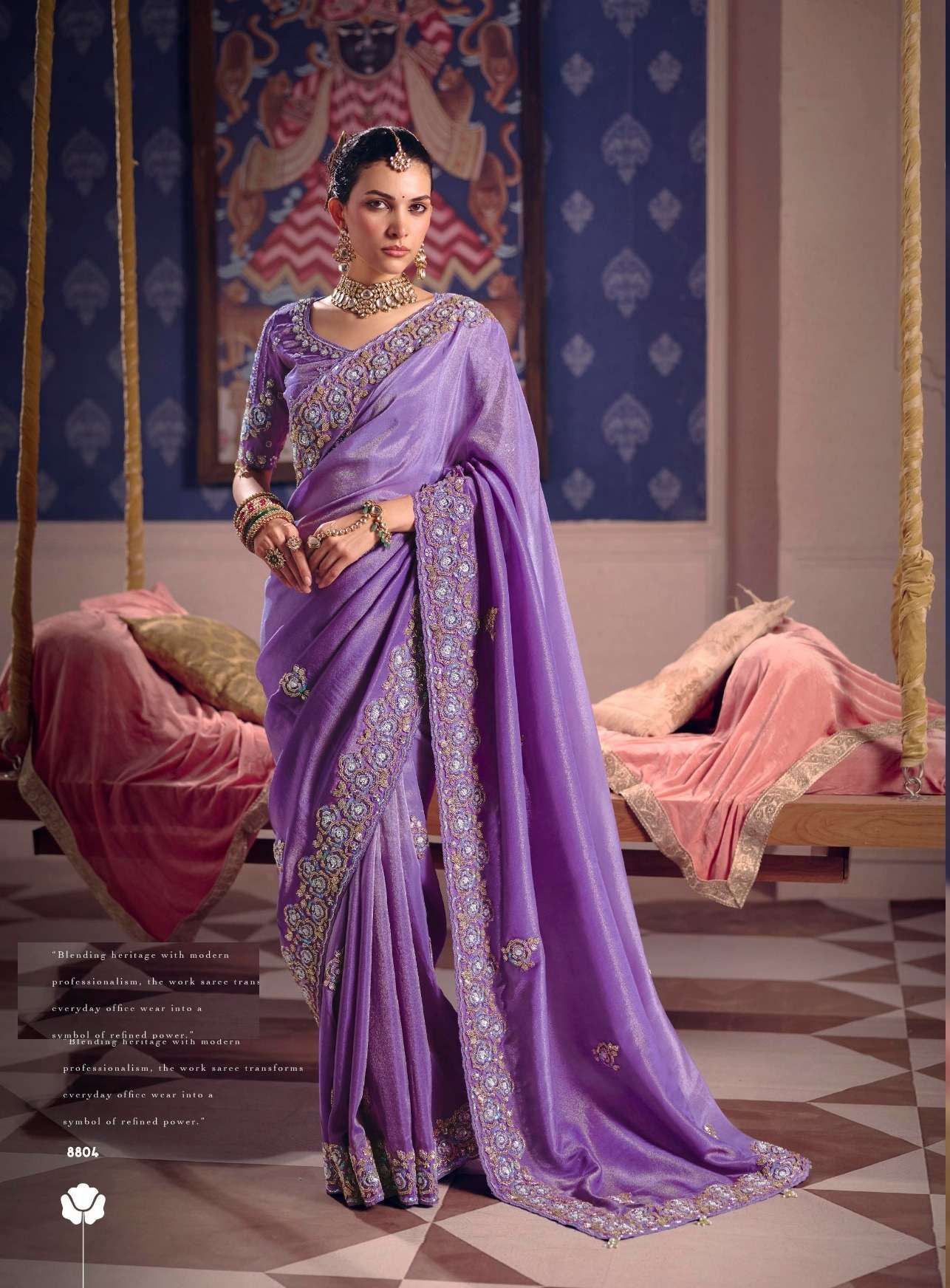 DESIGNER WEDDING PARTY WEAR PREMIUM SILK PURPLE SAREE WITH BEADS AND THREAD SEQUENCE WORK COLLECTION SM SULAKSHMI 8804