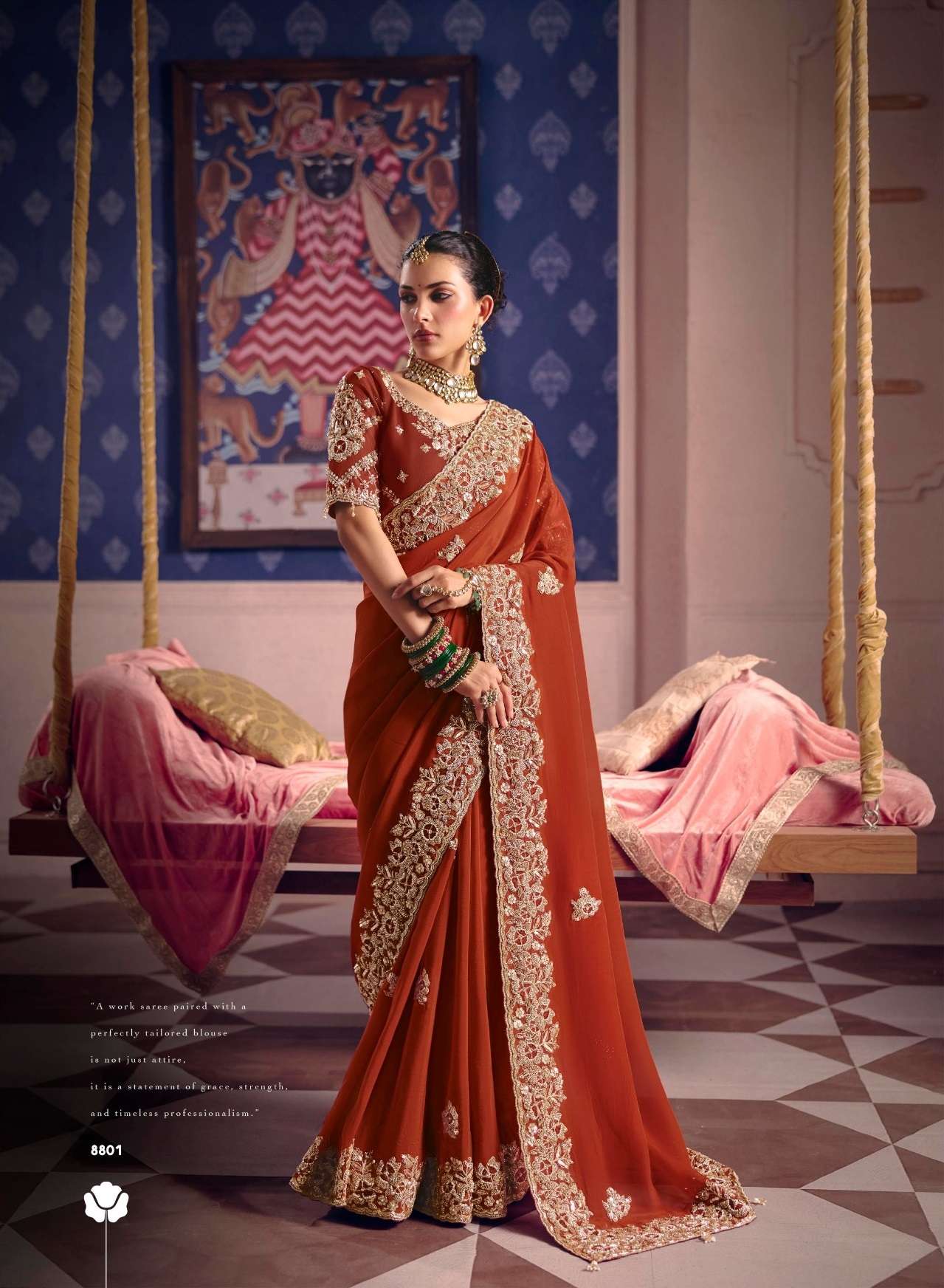 DESIGNER WEDDING PARTY WEAR PREMIUM SILK RED SAREE WITH BEADS AND THREAD SEQUENCE WORK COLLECTION SM SULAKSHMI 8801