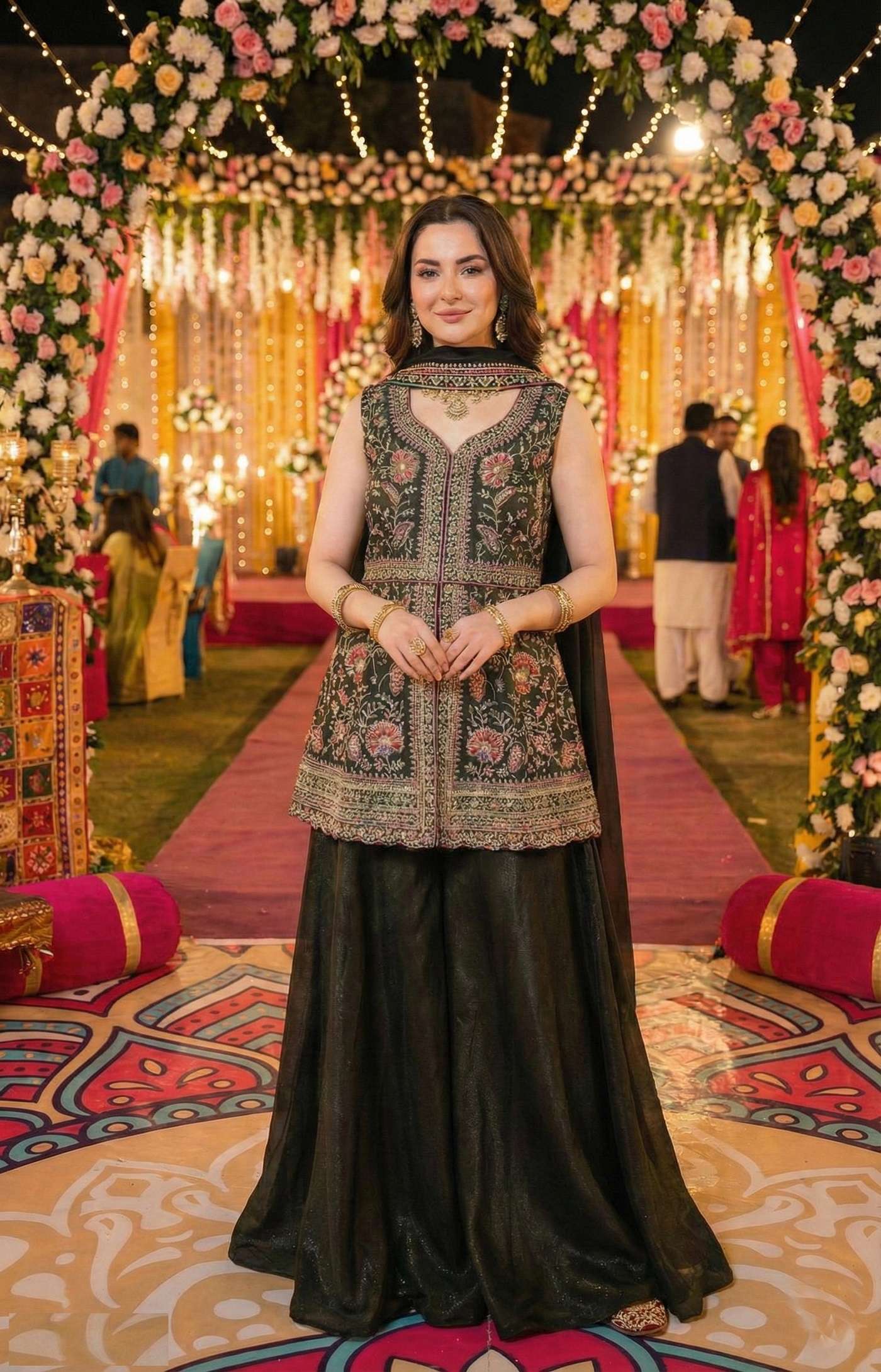 DESIGNER WEDDING PARTY WEAR STAR GEORGETTE SEQUENCE WORK DARK GREEN SHARARA SALWAR SUIT KB 3316 A