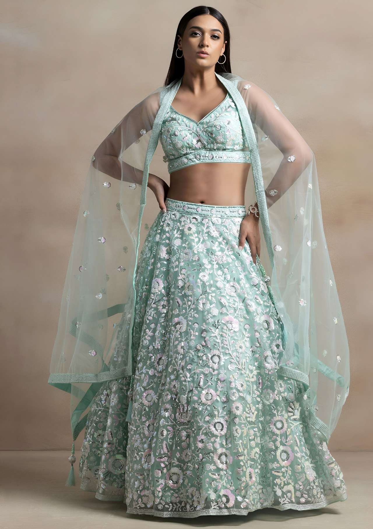 DESIGNER BOLLYWOOD BRIDAL WEDDING PARTY WEAR BLUE NET LEHENGA CHOLI SENHORA DRESSES ZC 5126 A