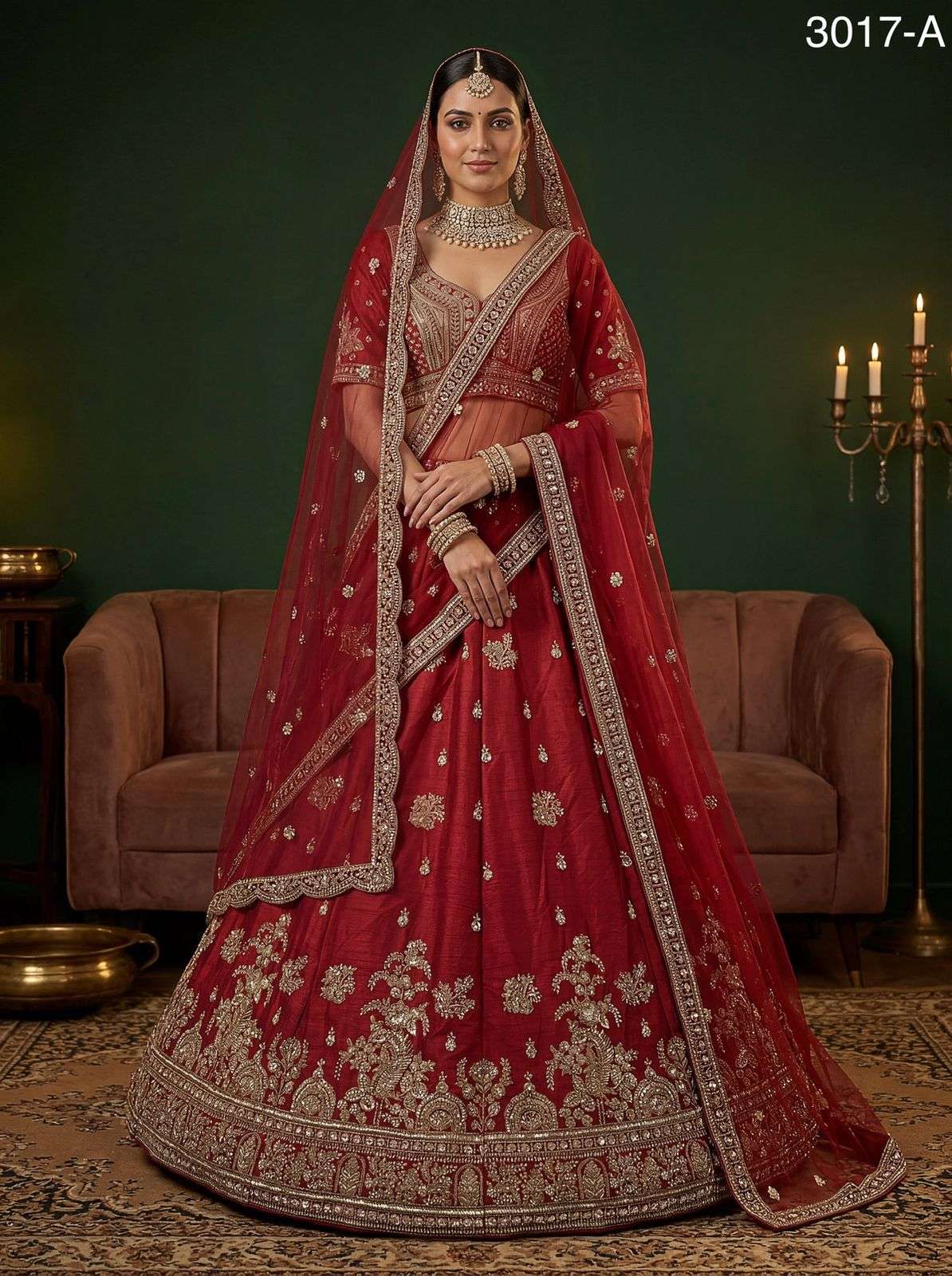 DESIGNER BRIDAL WEDDING PARTY WEAR SILK HAND WORK SEQUENCE DOUBLE DUPATTA RED SILK LEHENGA CHOLI SENHORA DRESSES SM 3017 A