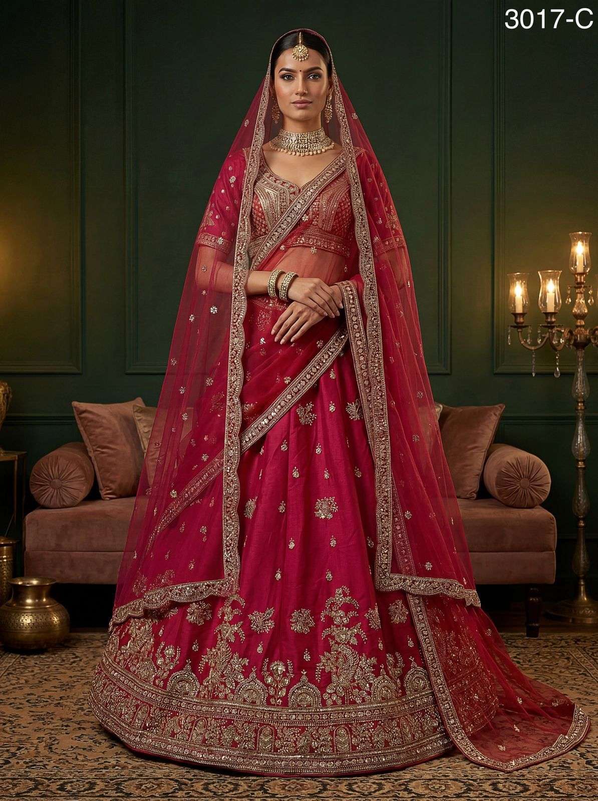 DESIGNER BRIDAL WEDDING PARTY WEAR SILK HAND WORK SEQUENCE DOUBLE DUPATTA RANI PINK SILK LEHENGA CHOLI SENHORA DRESSES SM 3017 C