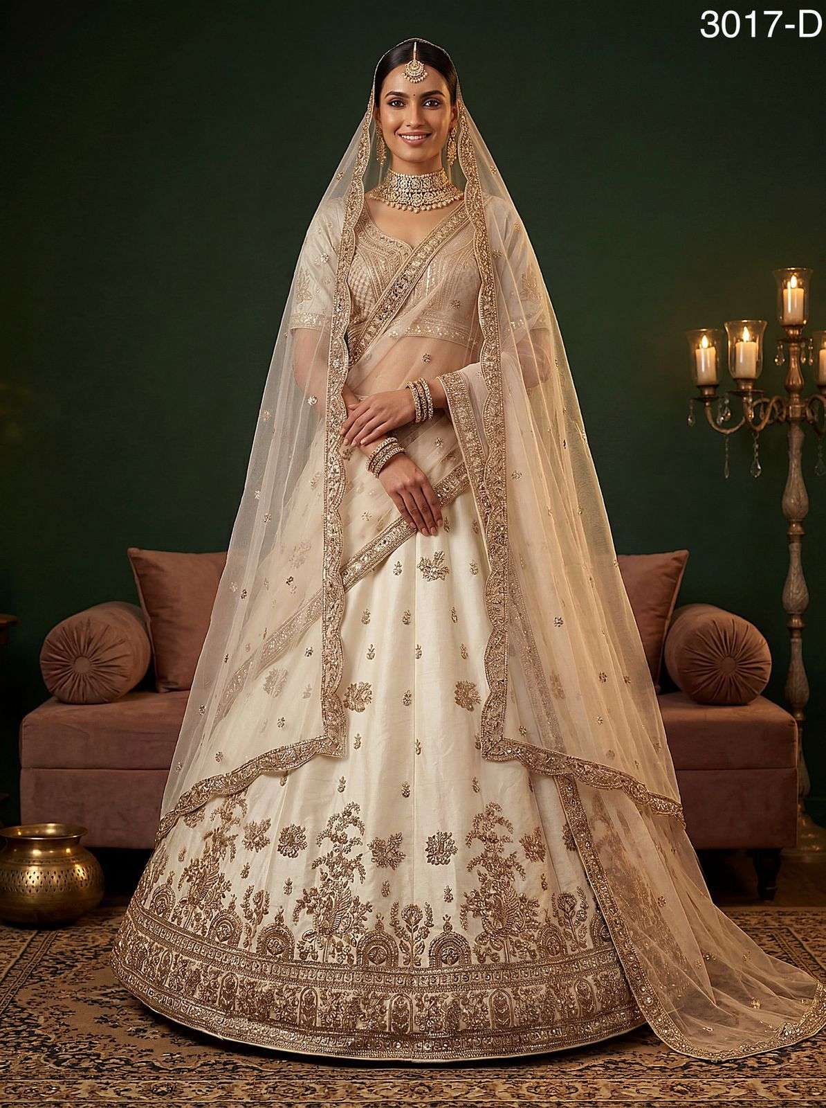 DESIGNER BRIDAL WEDDING PARTY WEAR SILK HAND WORK SEQUENCE DOUBLE DUPATTA WHITE SILK LEHENGA CHOLI SENHORA DRESSES SM 3017 D