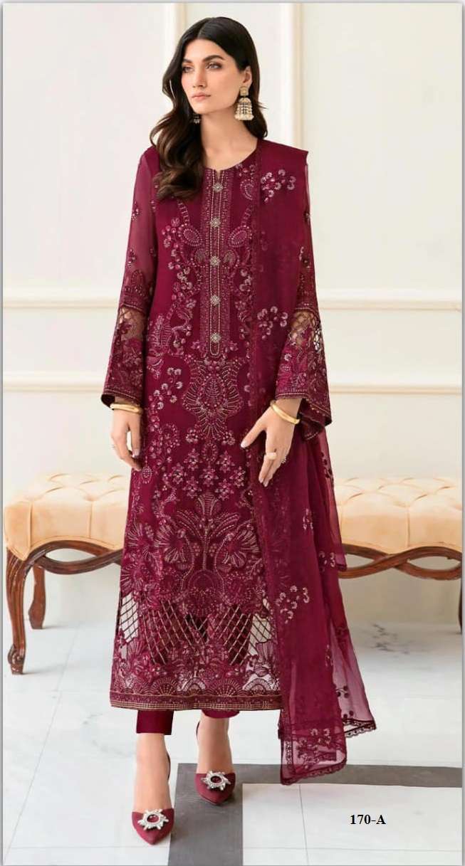 DESIGNER FANCY PARTY WEAR BLOOMING FAUX GEORGETTE RED PAKISTANI SALWAR SUIT SHF 170 A
