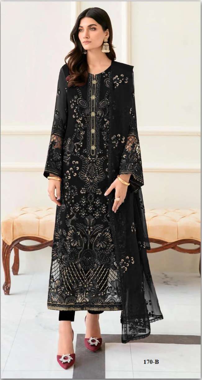 DESIGNER FANCY PARTY WEAR BLOOMING FAUX GEORGETTE BLACK PAKISTANI SALWAR SUIT SHF 170 B