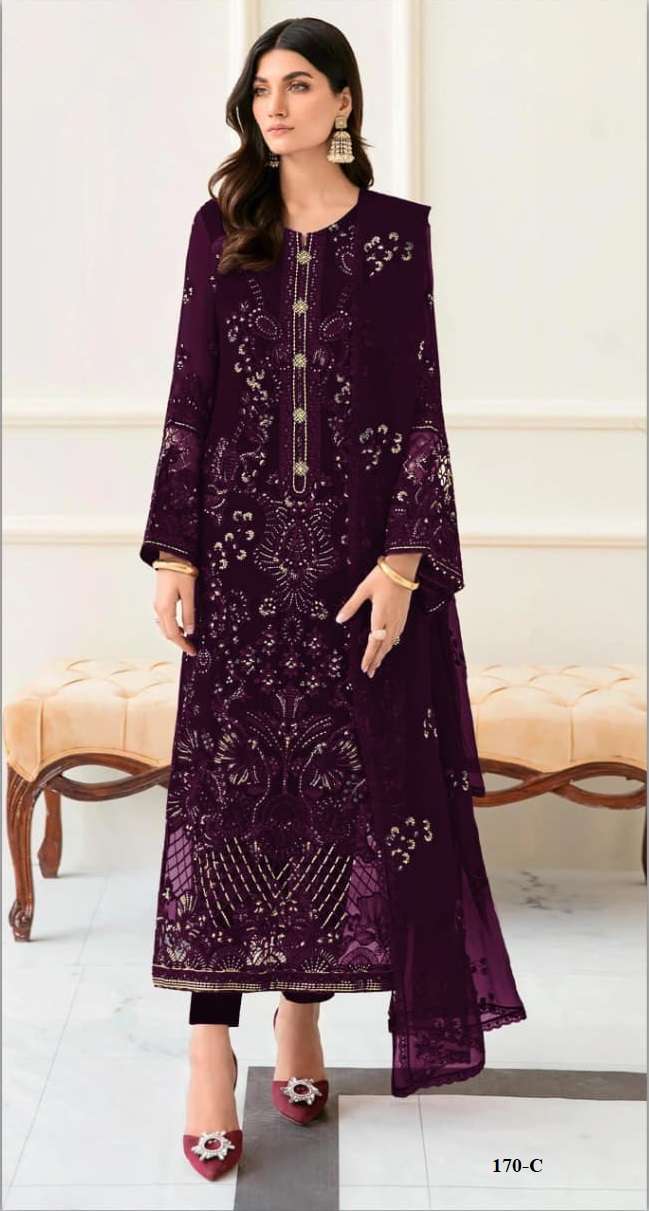DESIGNER FANCY PARTY WEAR BLOOMING FAUX GEORGETTE WINE PAKISTANI SALWAR SUIT SHF 170 C