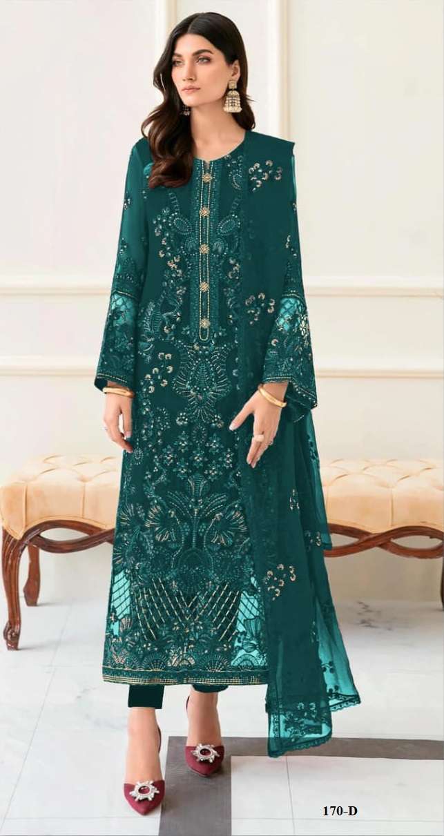 DESIGNER FANCY PARTY WEAR BLOOMING FAUX GEORGETTE TEAL GREEN PAKISTANI SALWAR SUIT SHF 170 D
