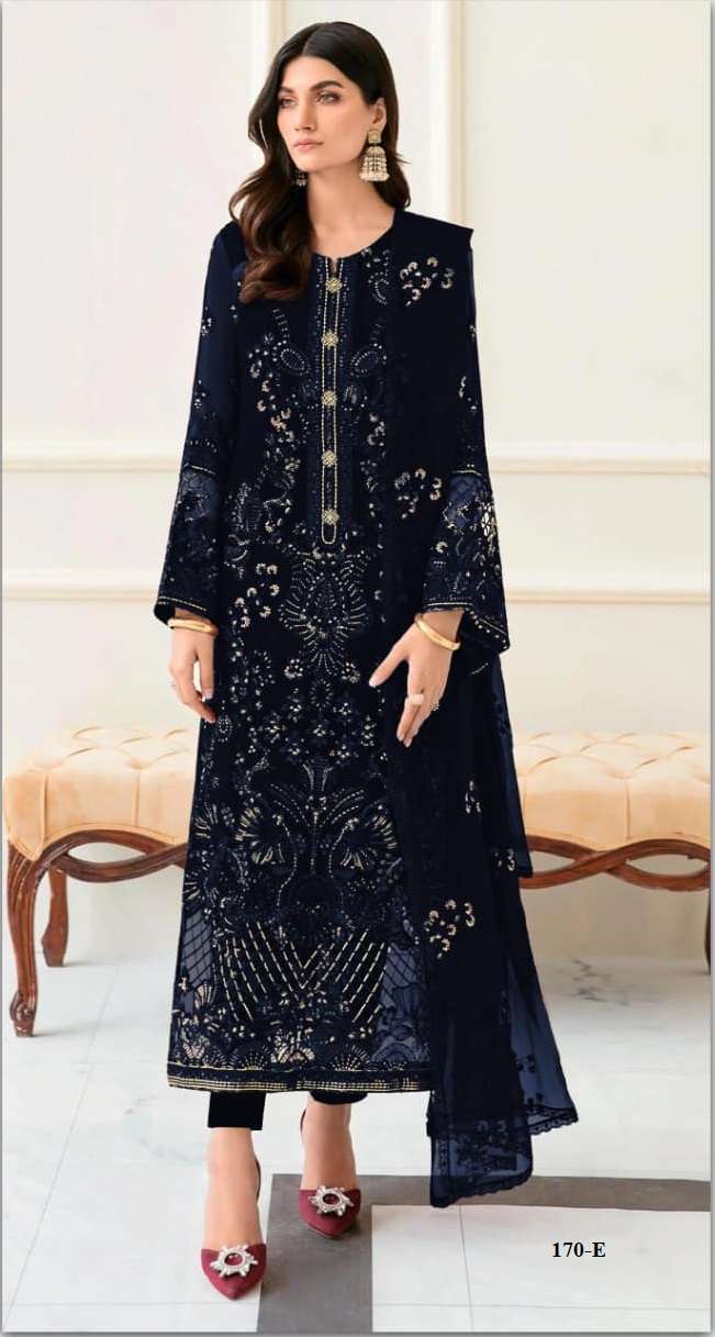 DESIGNER FANCY PARTY WEAR BLOOMING FAUX GEORGETTE BLUE PAKISTANI SALWAR SUIT SHF 170 E